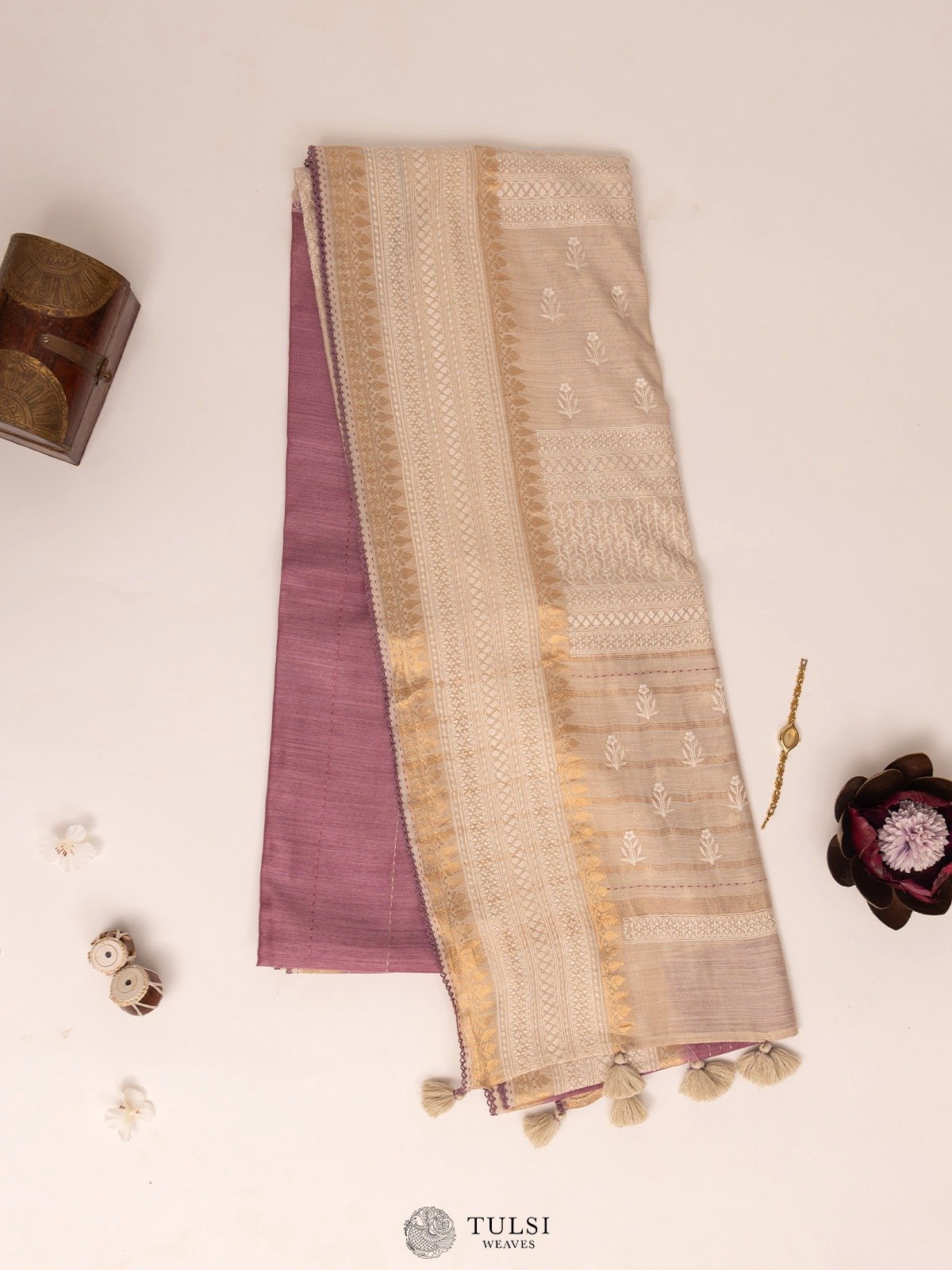 Light Purple Moonga Tussar Silk Saree