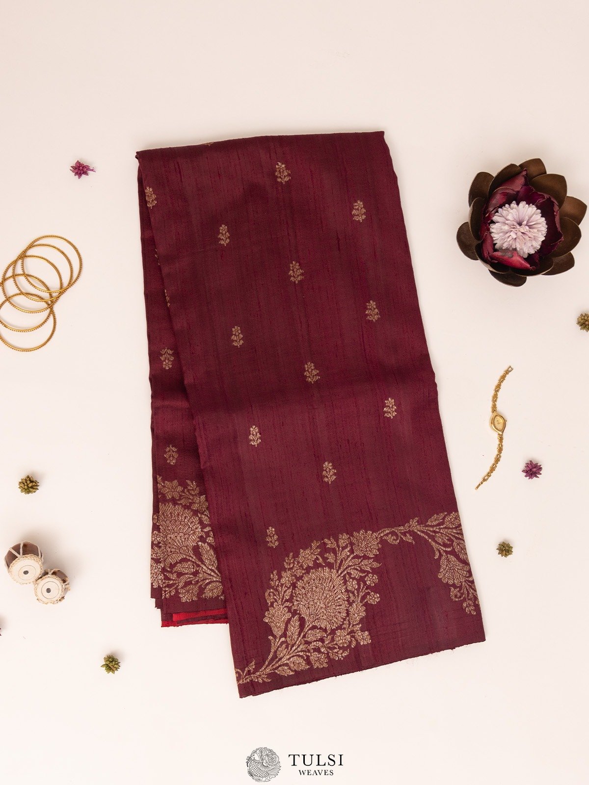 Brown Banaras Tussar Silk Saree