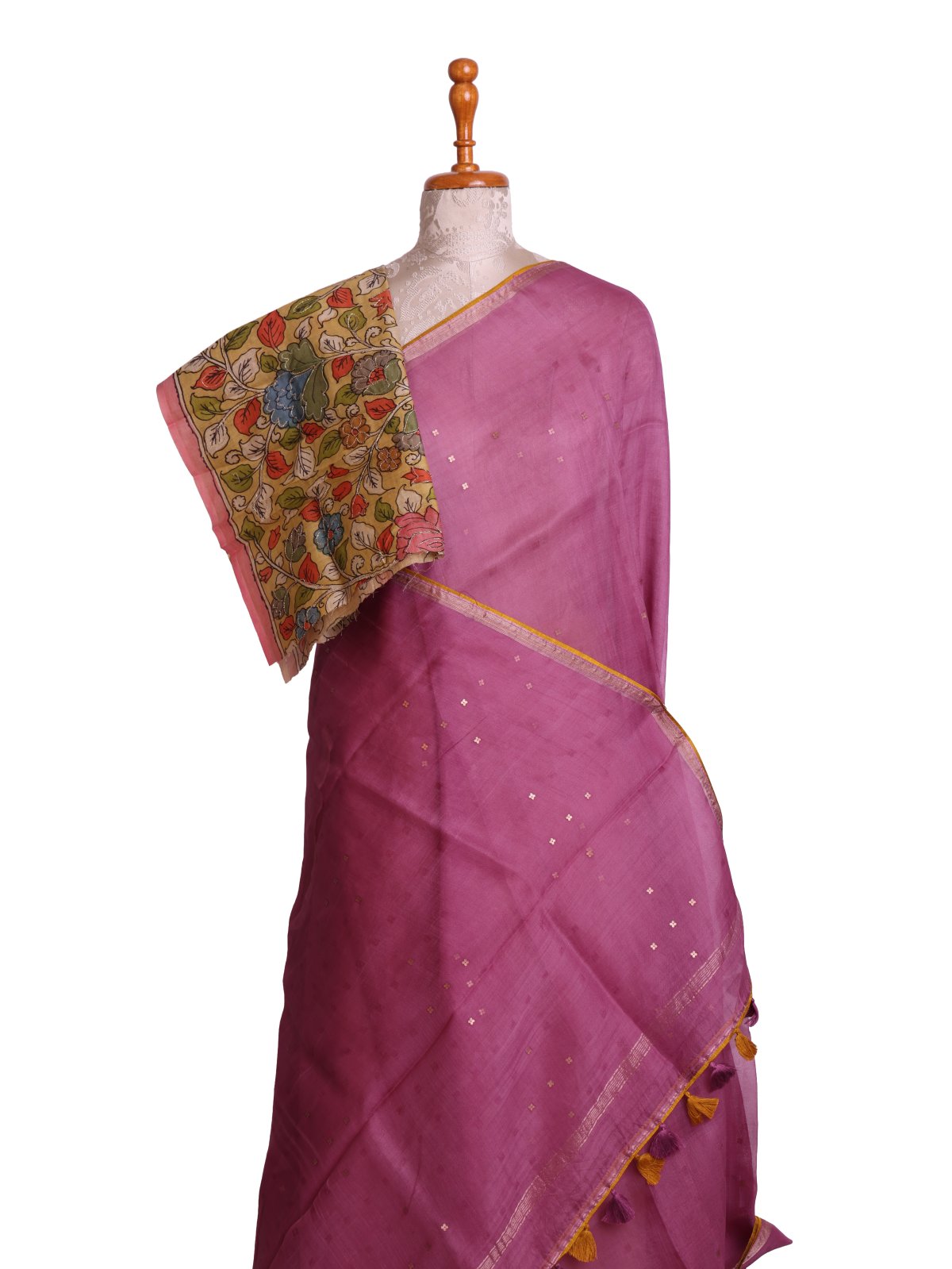 Mauve Organza Silk Saree with Kalamkari Blouse