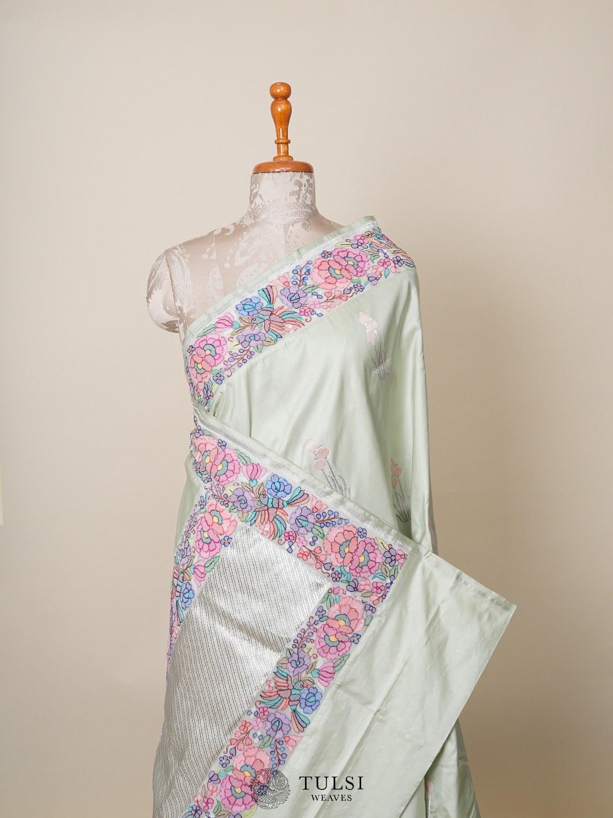 Light Sage Green Banaras Silk Saree