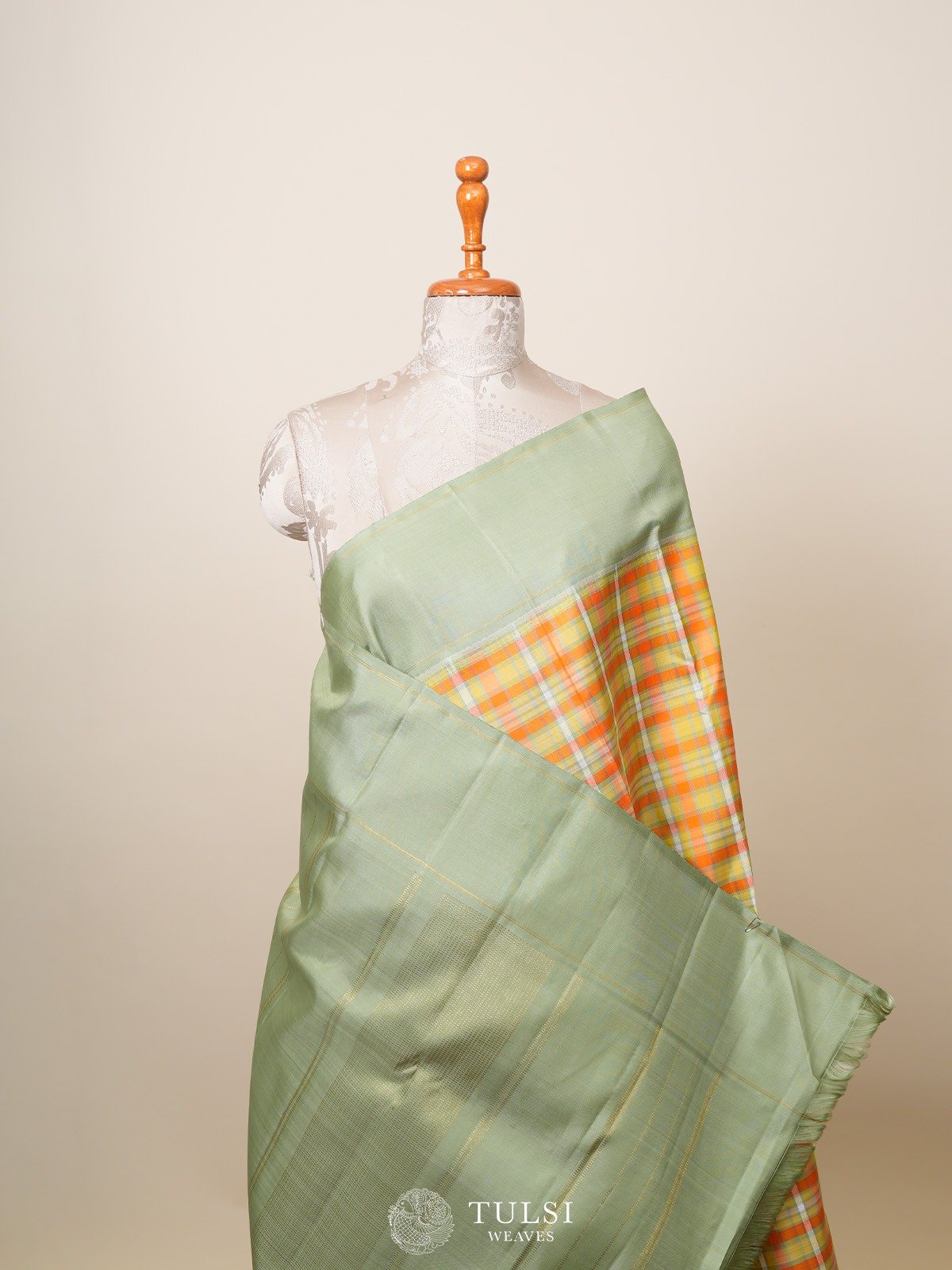 Multi Color Checked Kanjeevaram Silk Saree