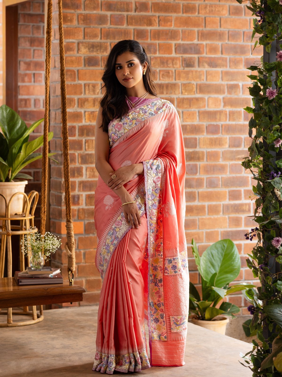 Peach Banaras Silk Saree