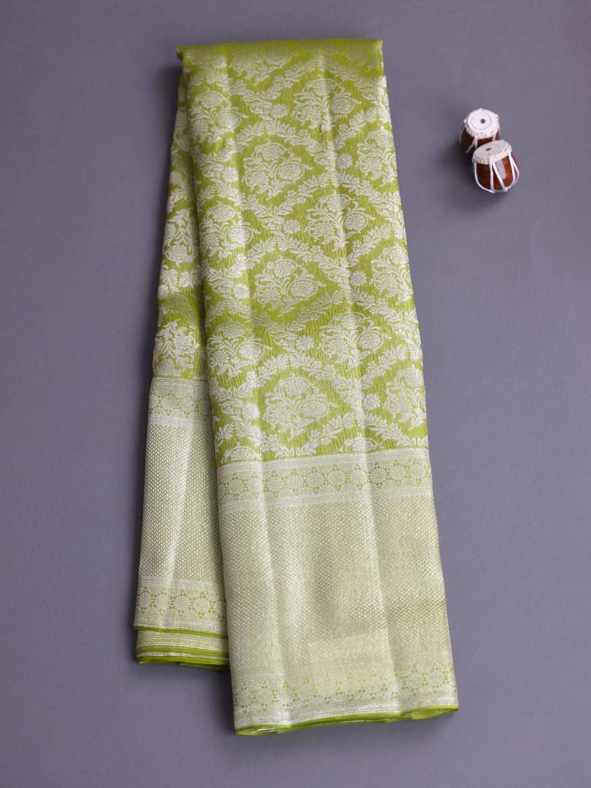 Light Mehndi Green Organza Kanjeevaram Silk Saree