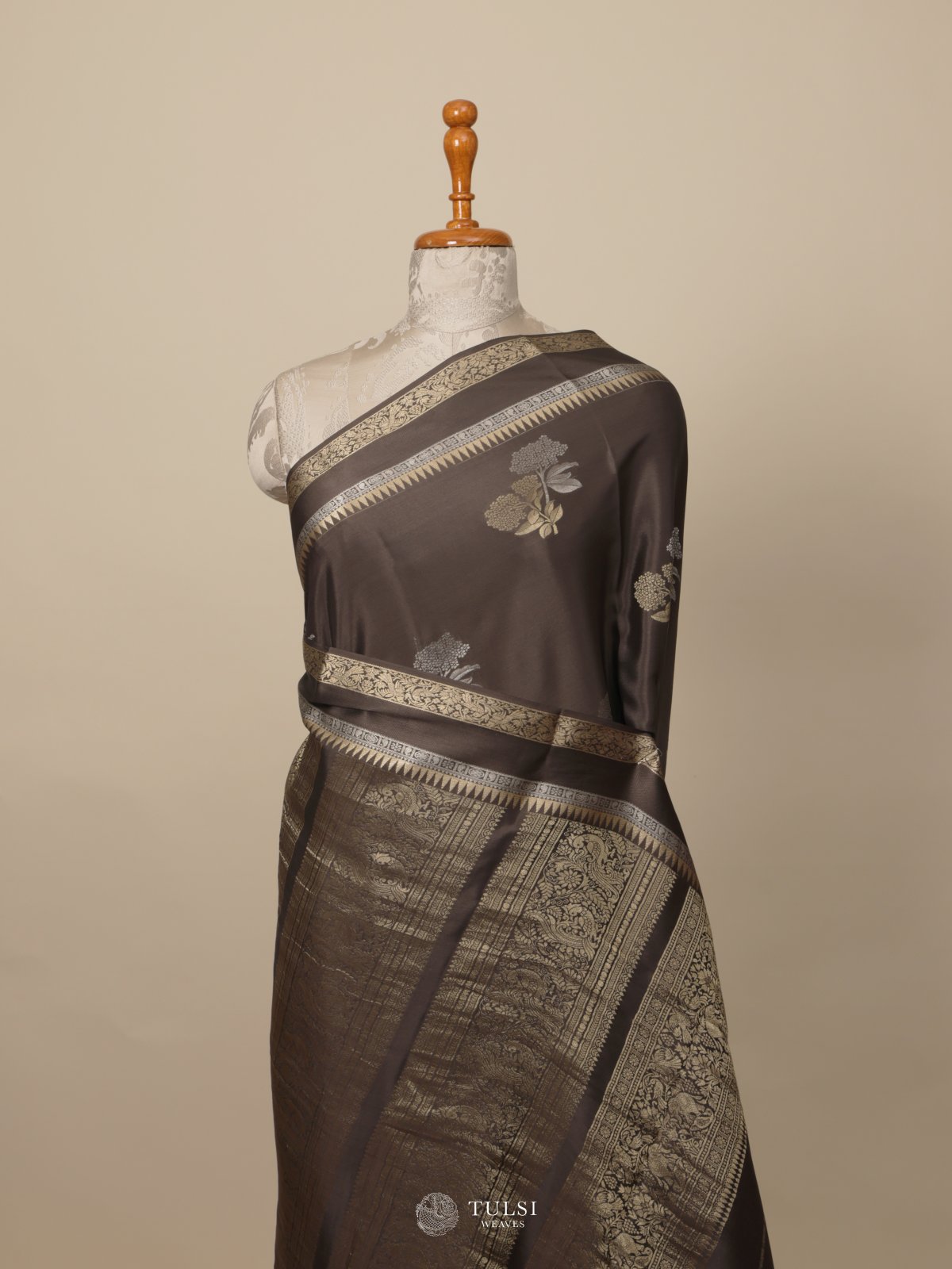 Grey Mysore Silk Saree