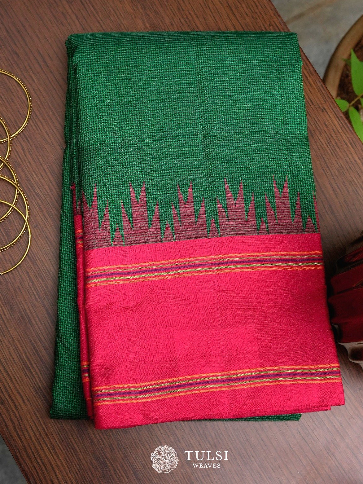 Bottle Green Kanjeevaram Silk Saree