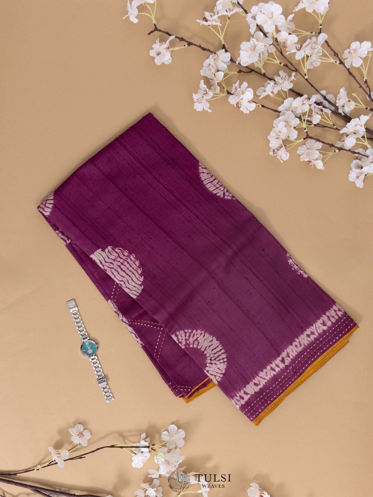 Violet Shibori Tussar Silk Saree