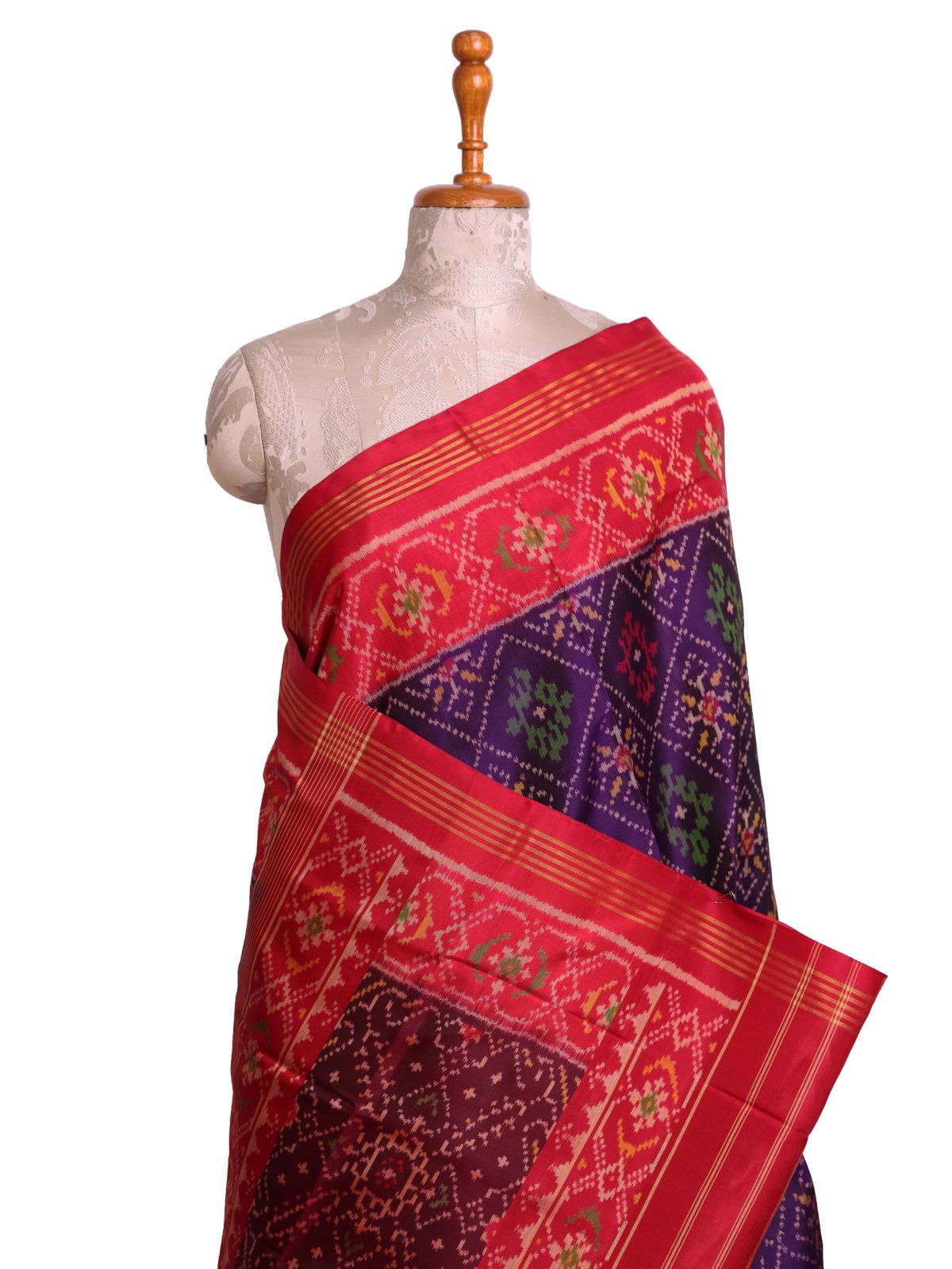 Dark Purple Patola Silk Saree with Red Border