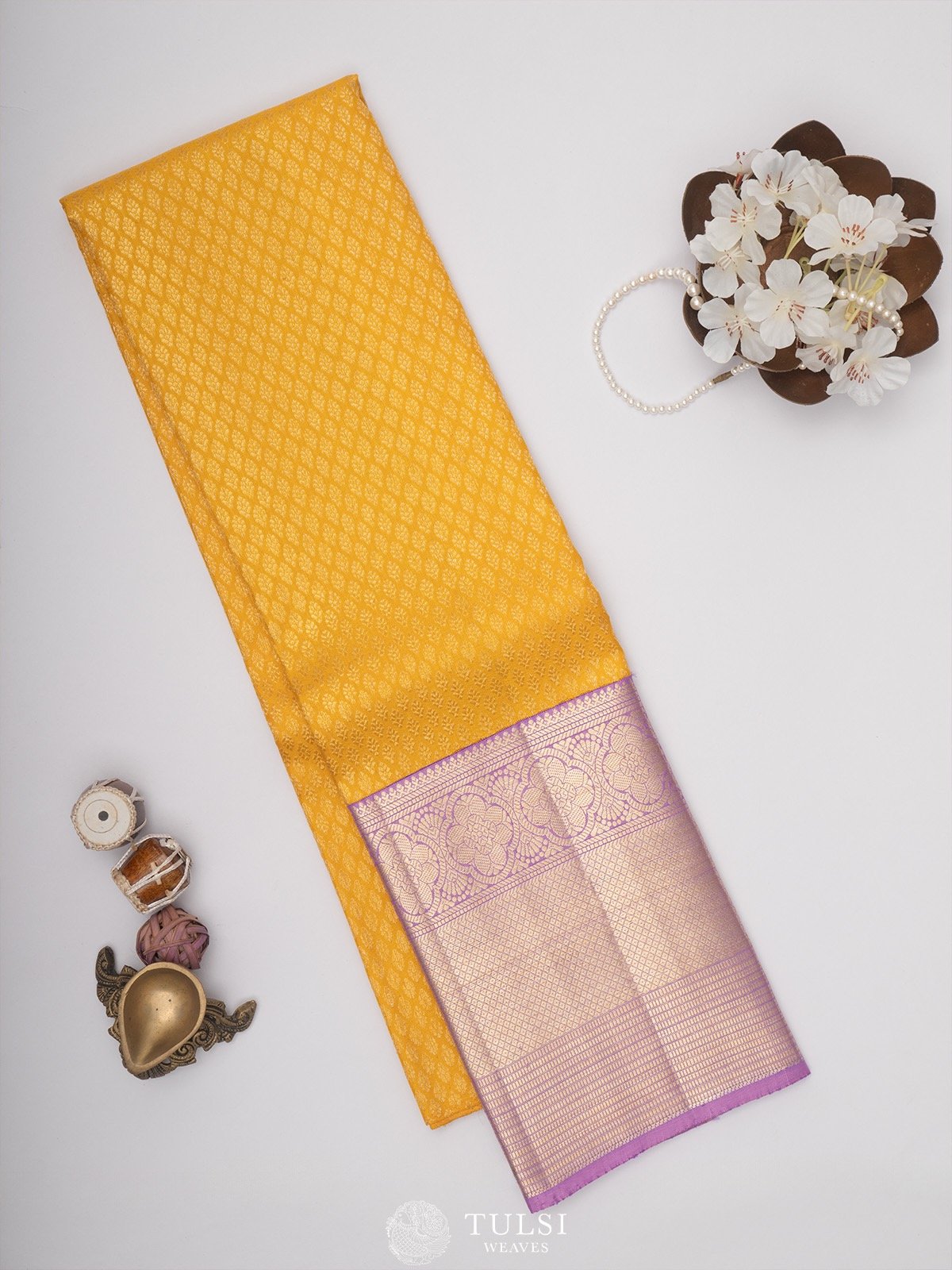 Yellow Kanjeevaram silk Pavadai