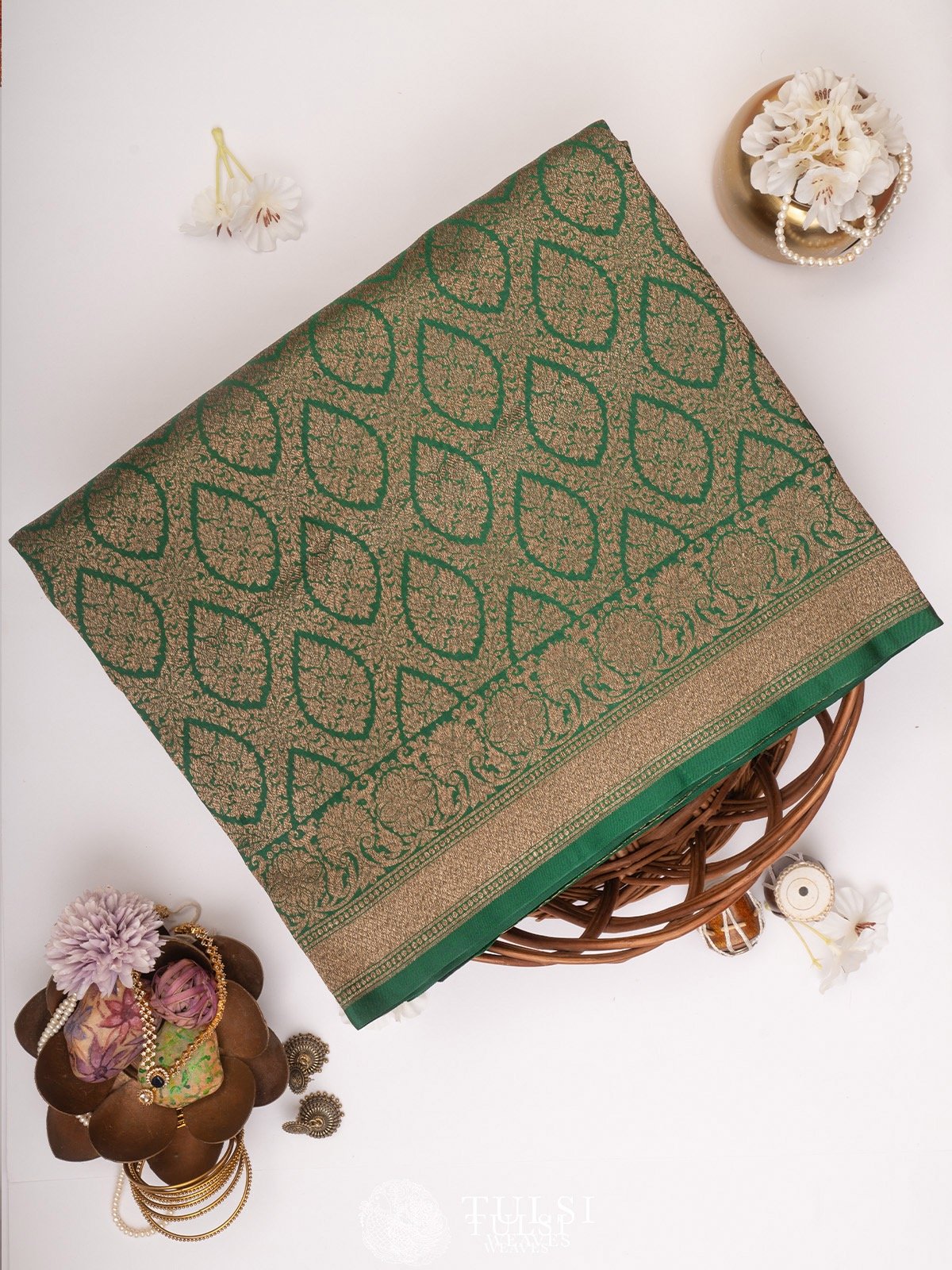 Green Banarasi Silk Saree with Antique zari