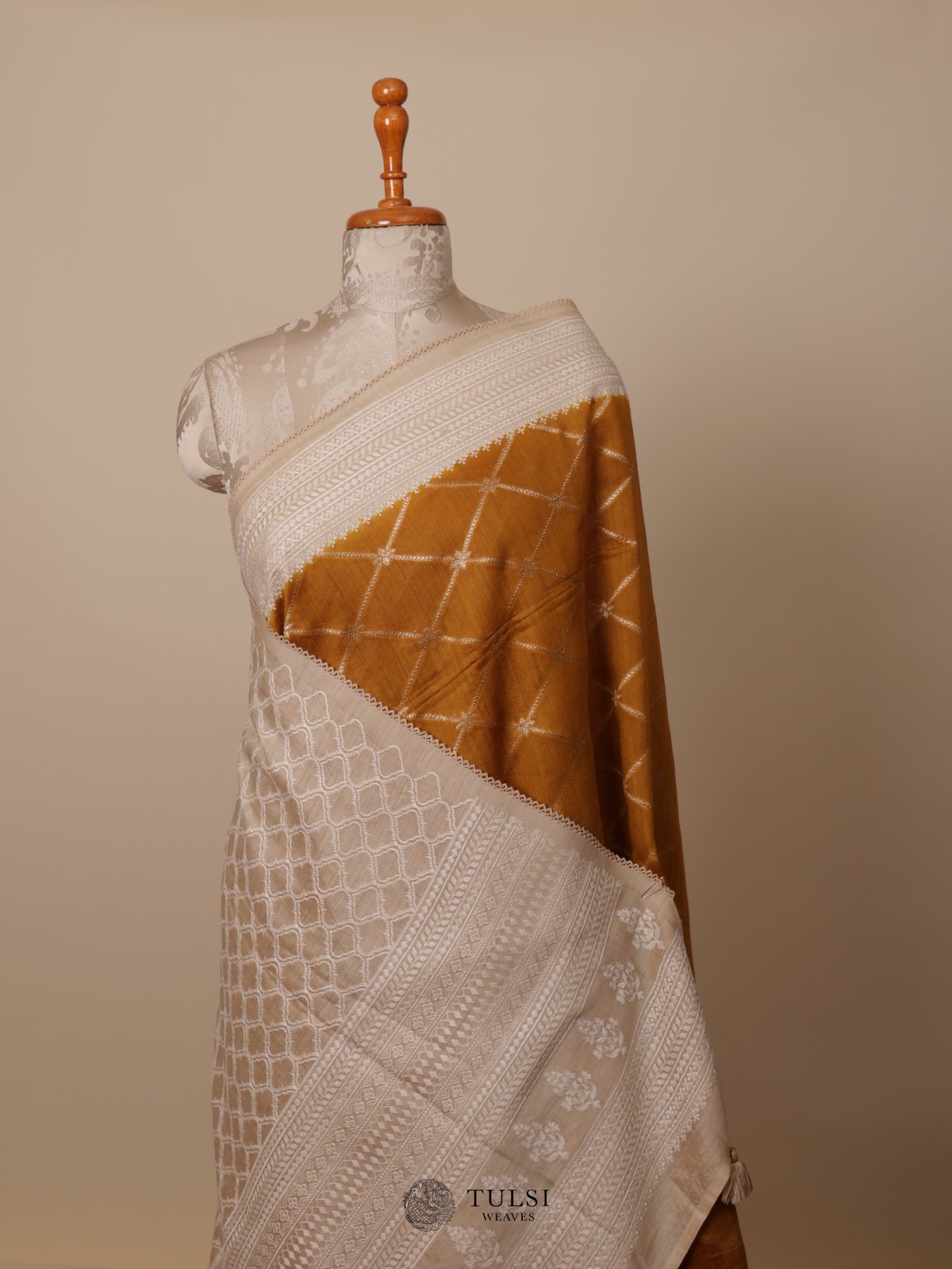  Mustard Yellow Munga Tussar Silk Saree 