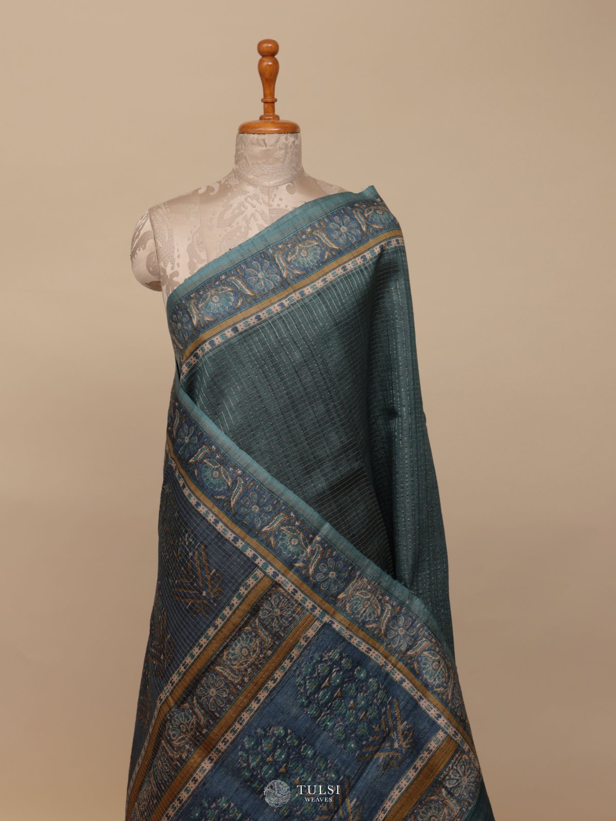 Teal Blue Munga Tussar Silk Saree