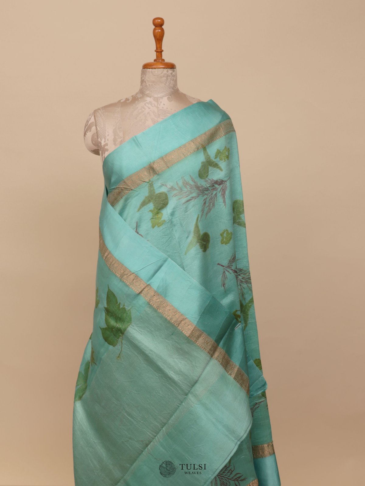 Blue Munga Tussar Silk Saree With Satin Border