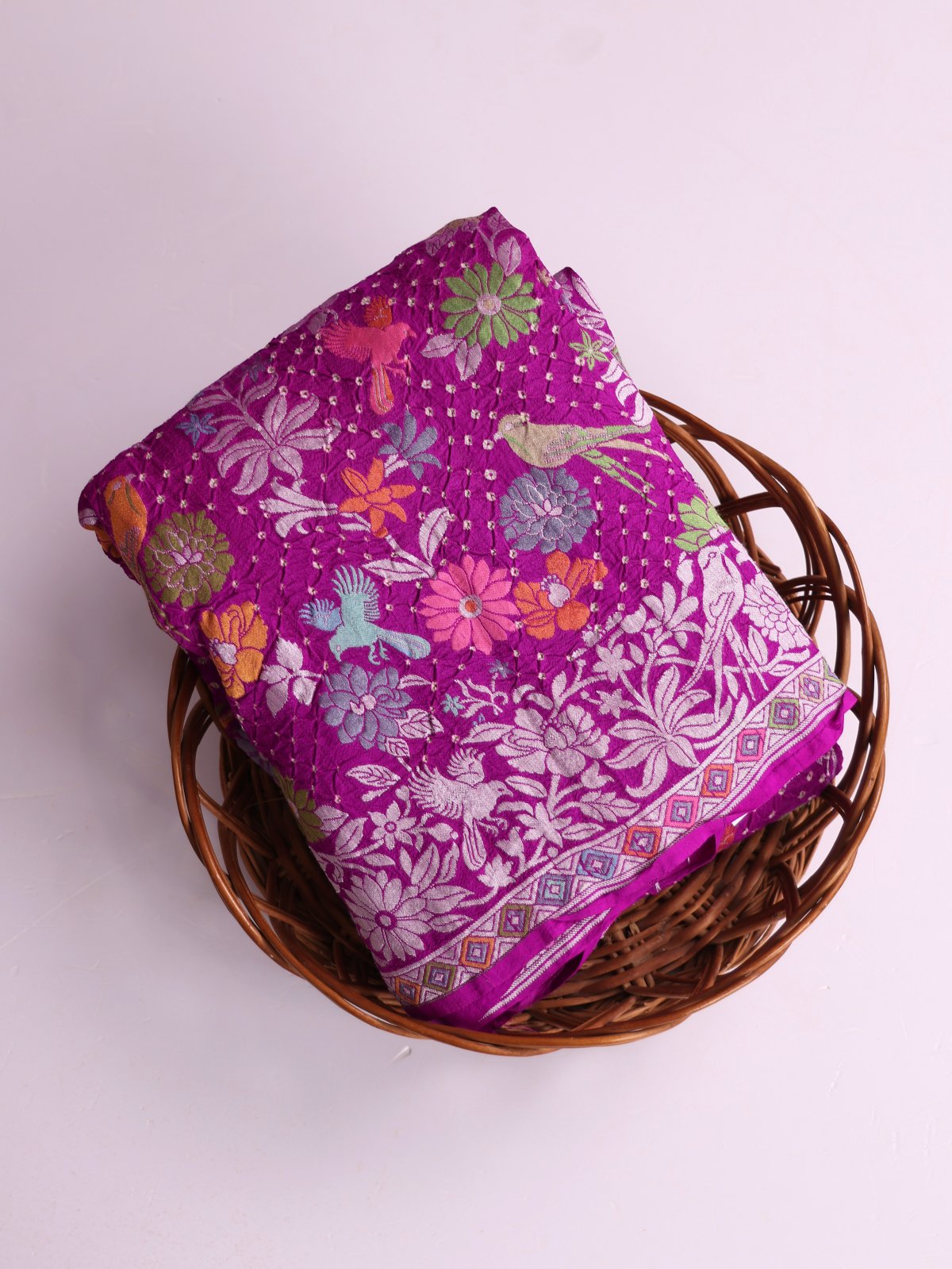 Purple Bandhini Tussar Georgette Silk Saree
