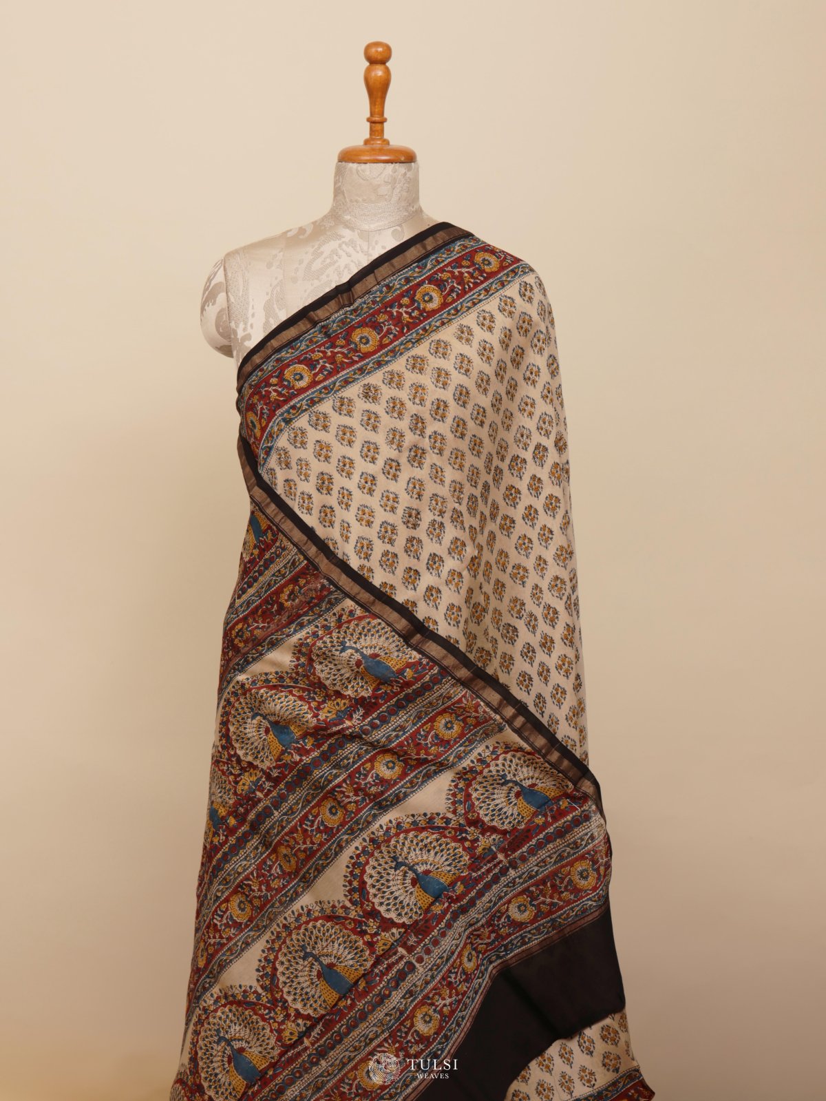 Beige Printed Chanderi Silk Saree