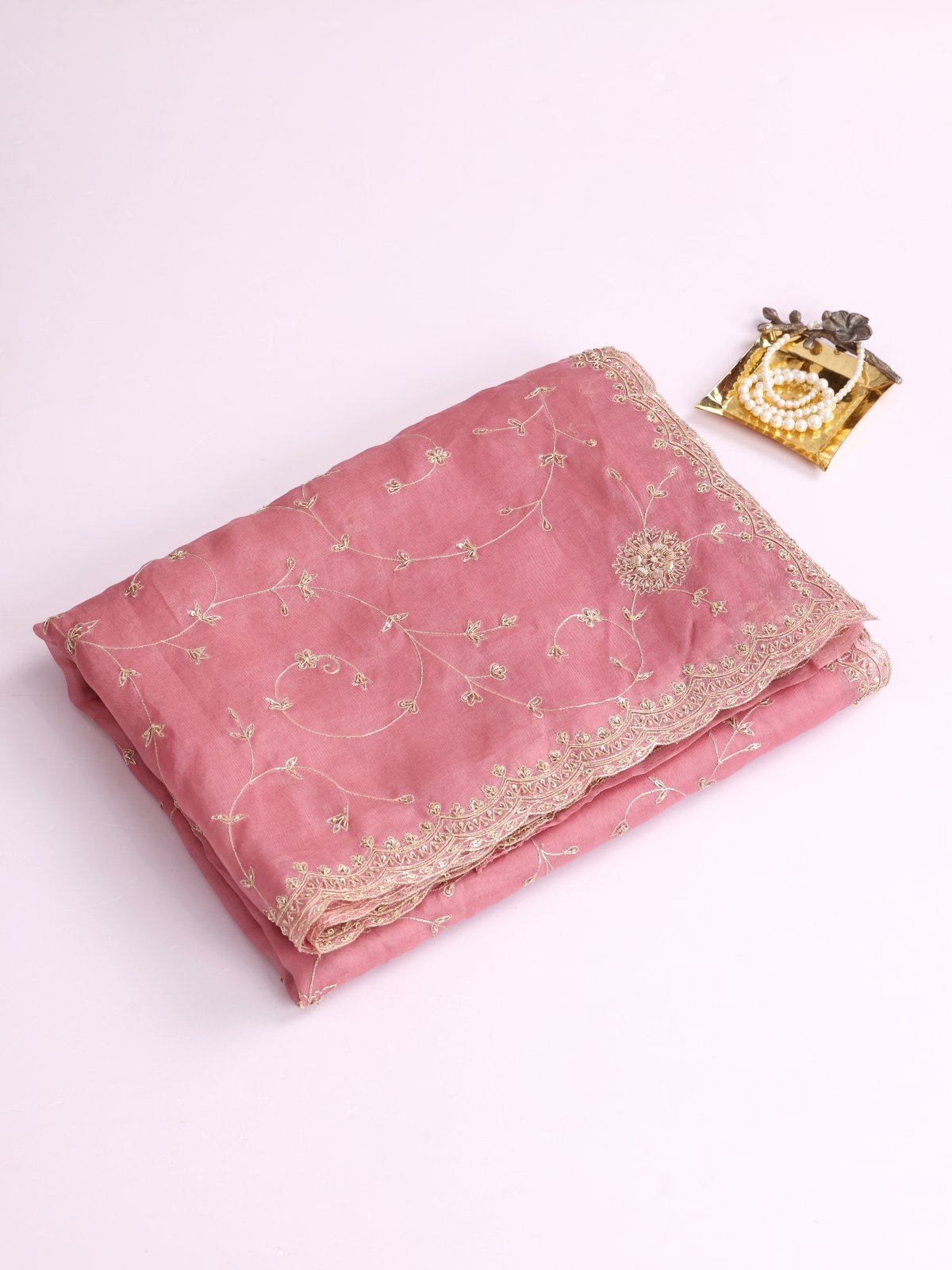 Dusty Pink Organza Silk Saree with Embroidery