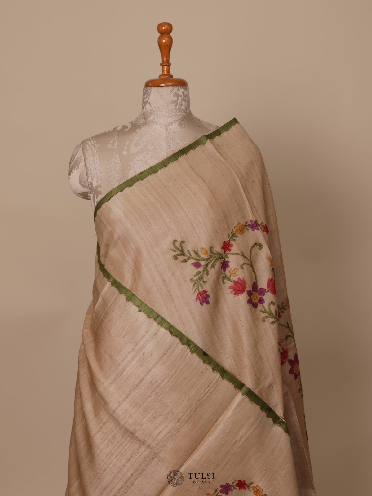 Khaki Tussar Silk Saree