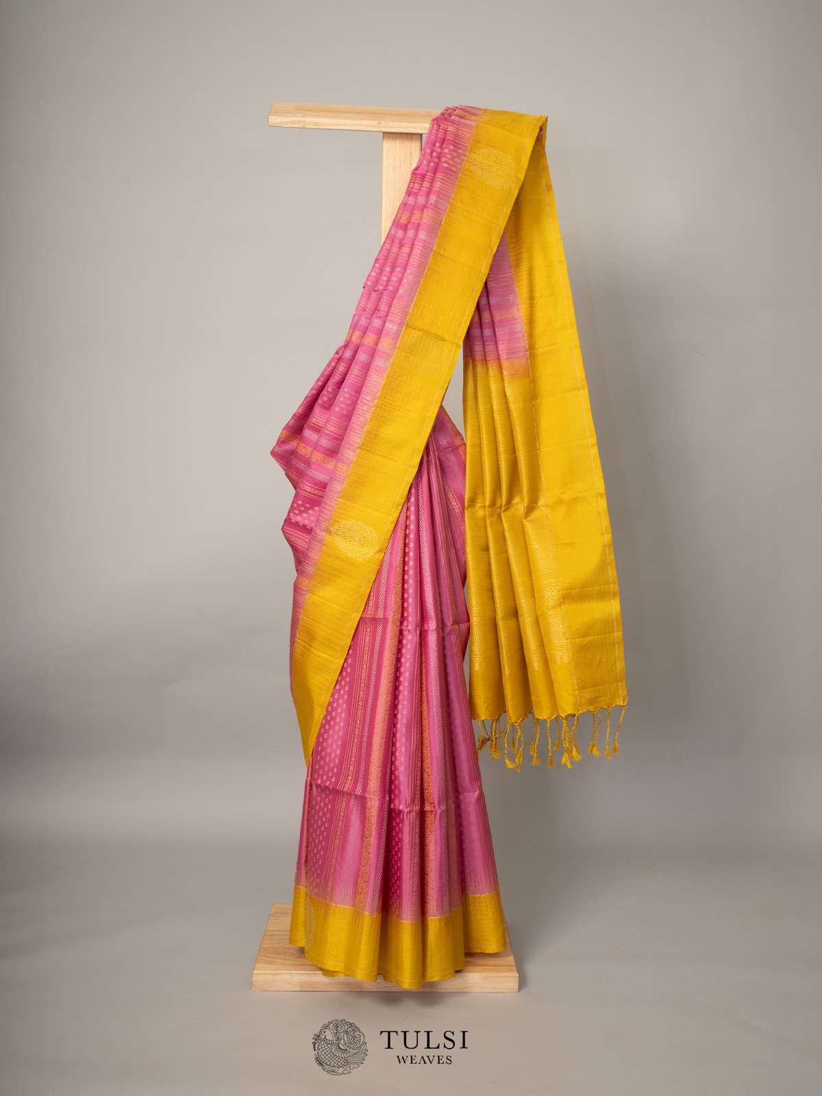Pink and Yellow Soft silk saree