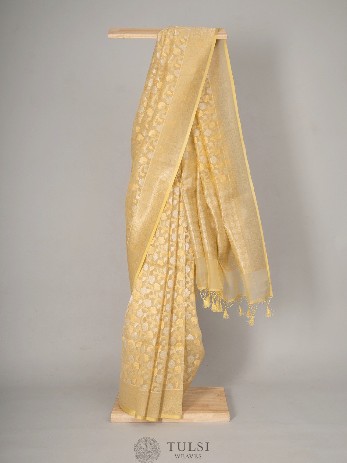 Light Yellow Kora Silk Saree