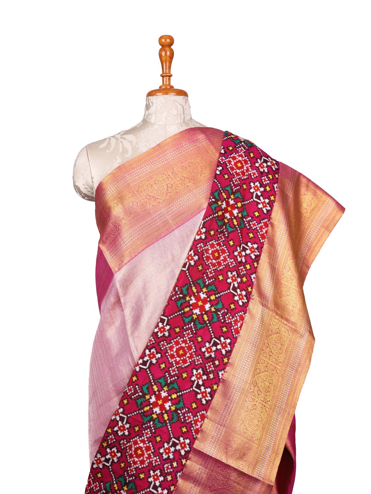 Pink Zari Brocade Kanjeevaram Silk Saree With Pink Patan Patola Border 