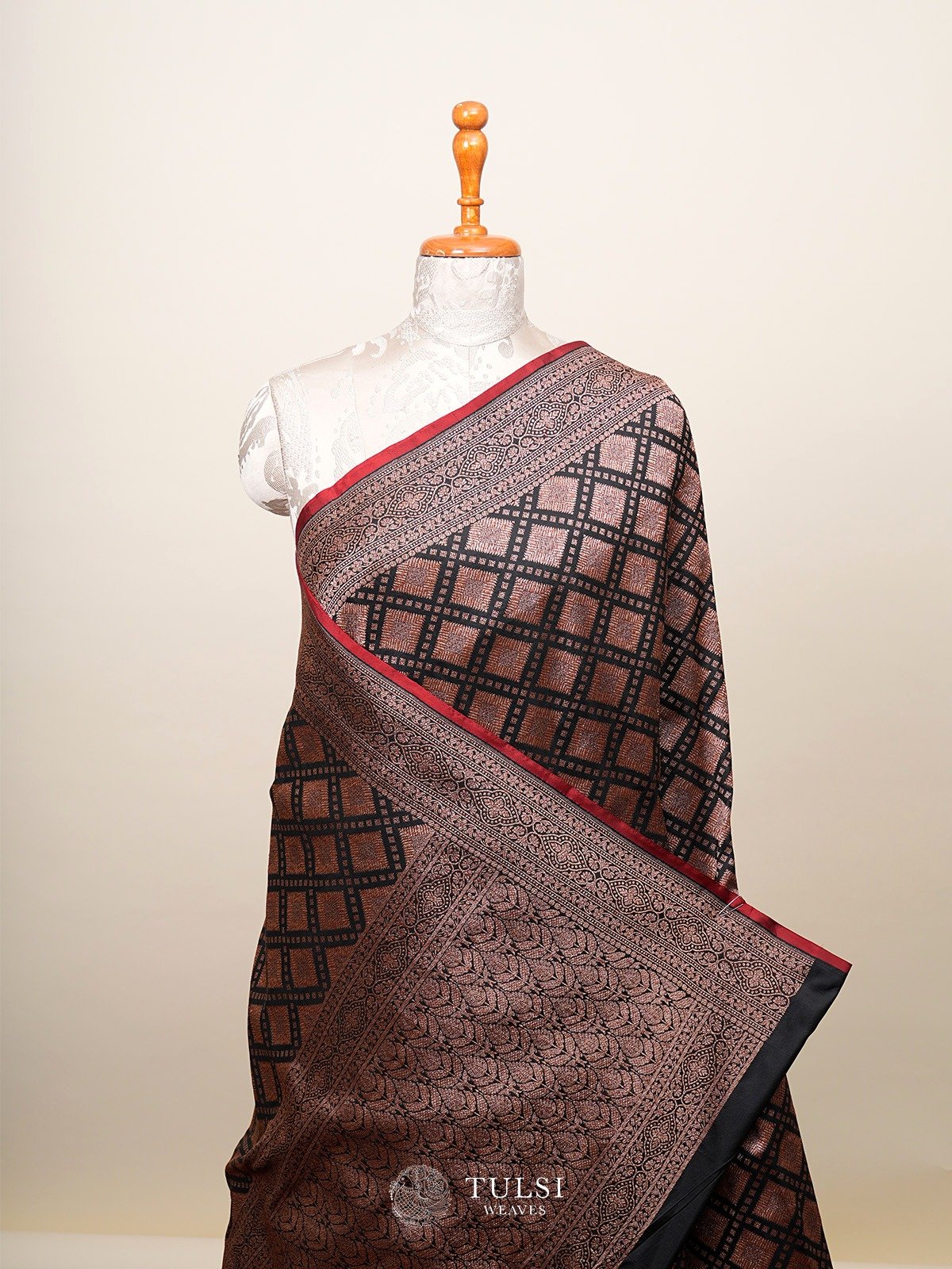 Black Banarasi Silk Saree with Self Zari Border