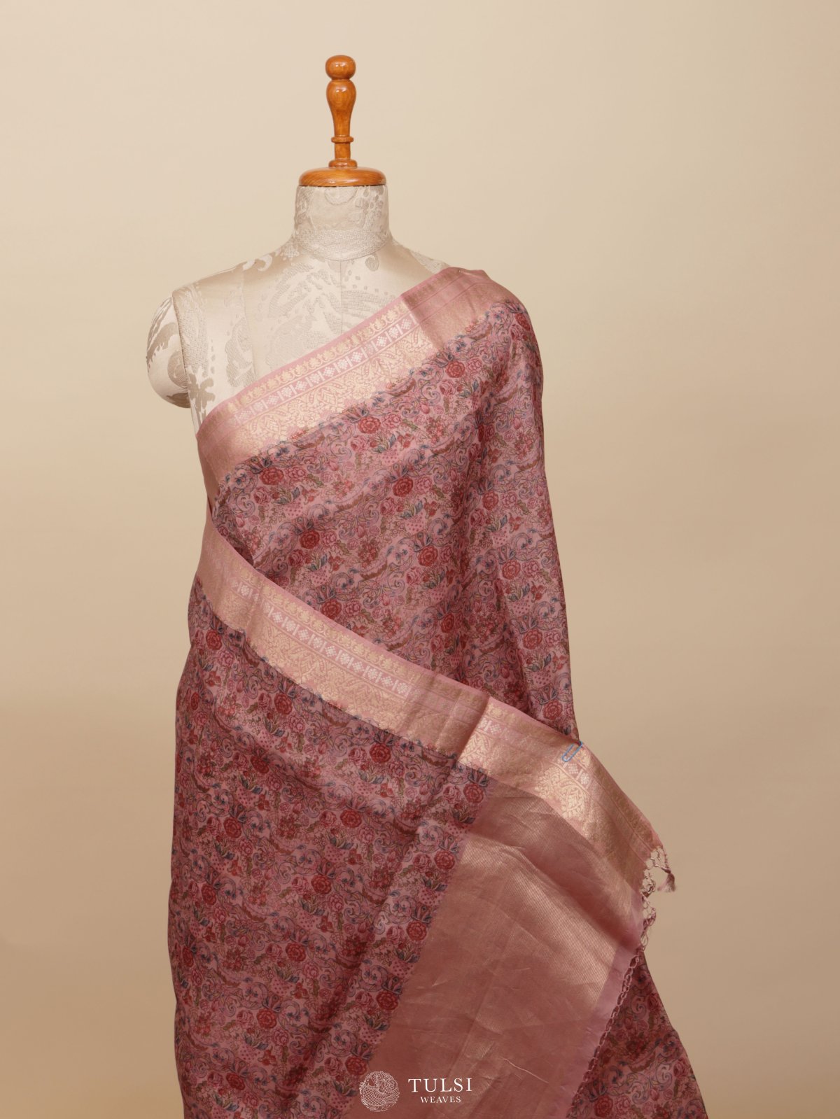Pink Floral Printed Organza Silk Saree