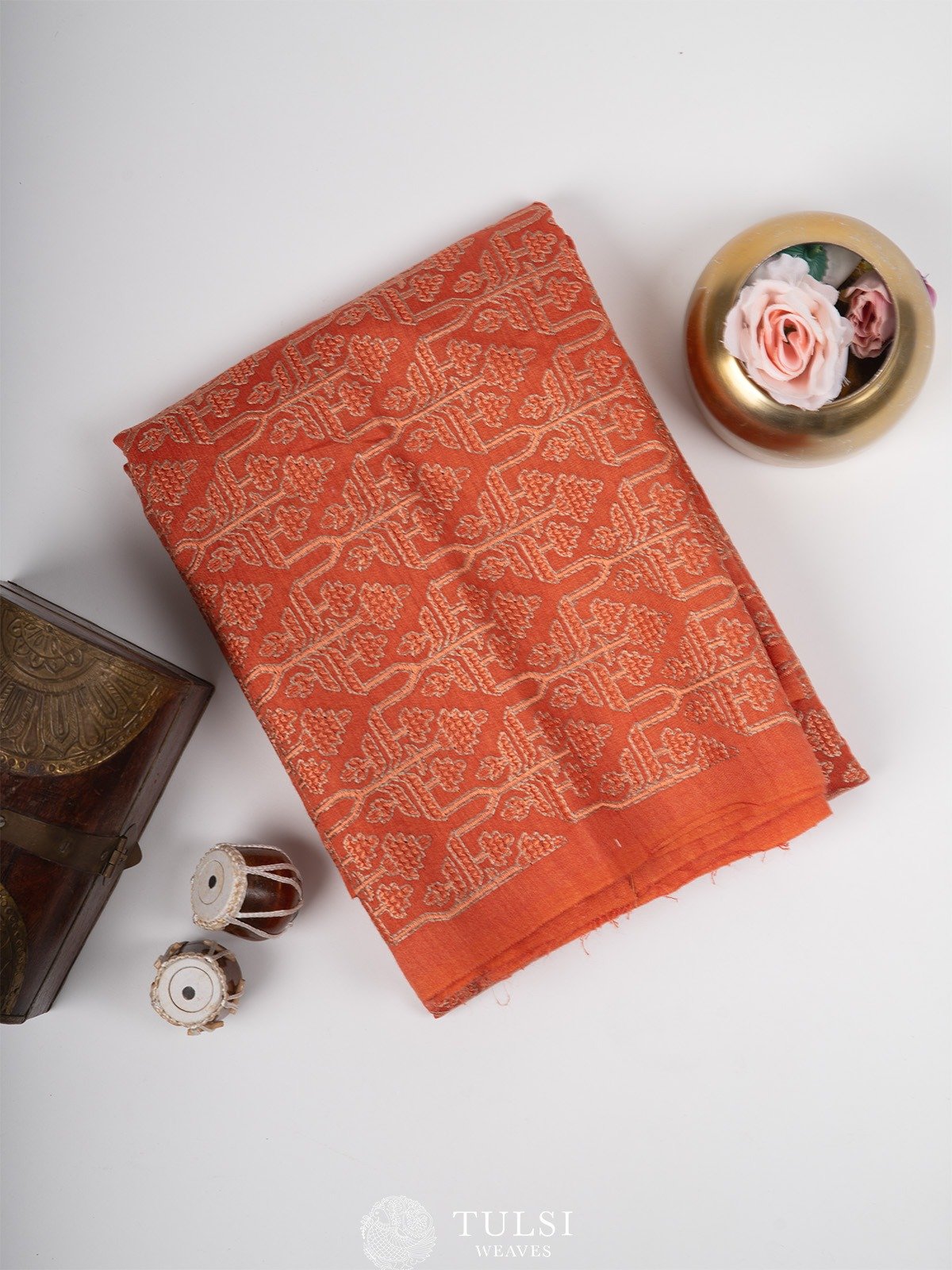 Orange Tussar Blouse with Geometric Pattern