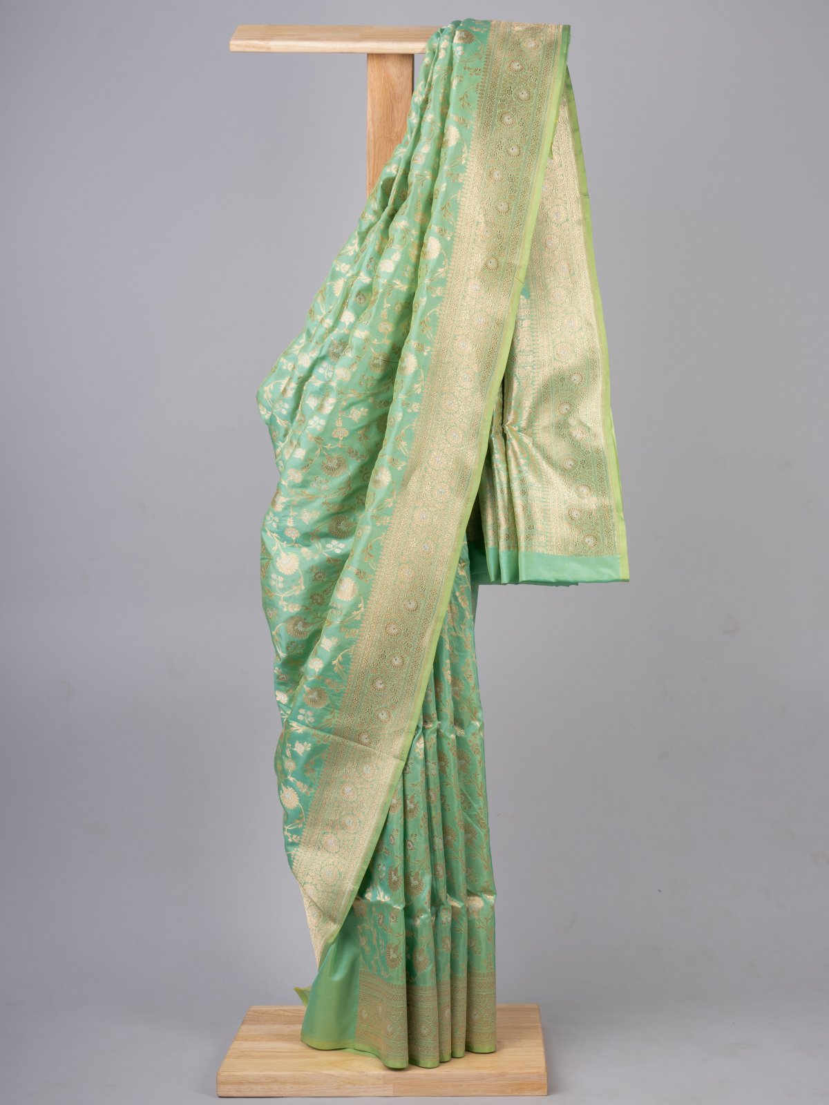 Light Teal Green Banaras Silk Saree