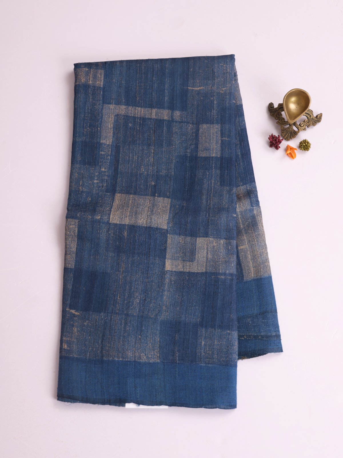 Blue Printed Tussar Silk Saree