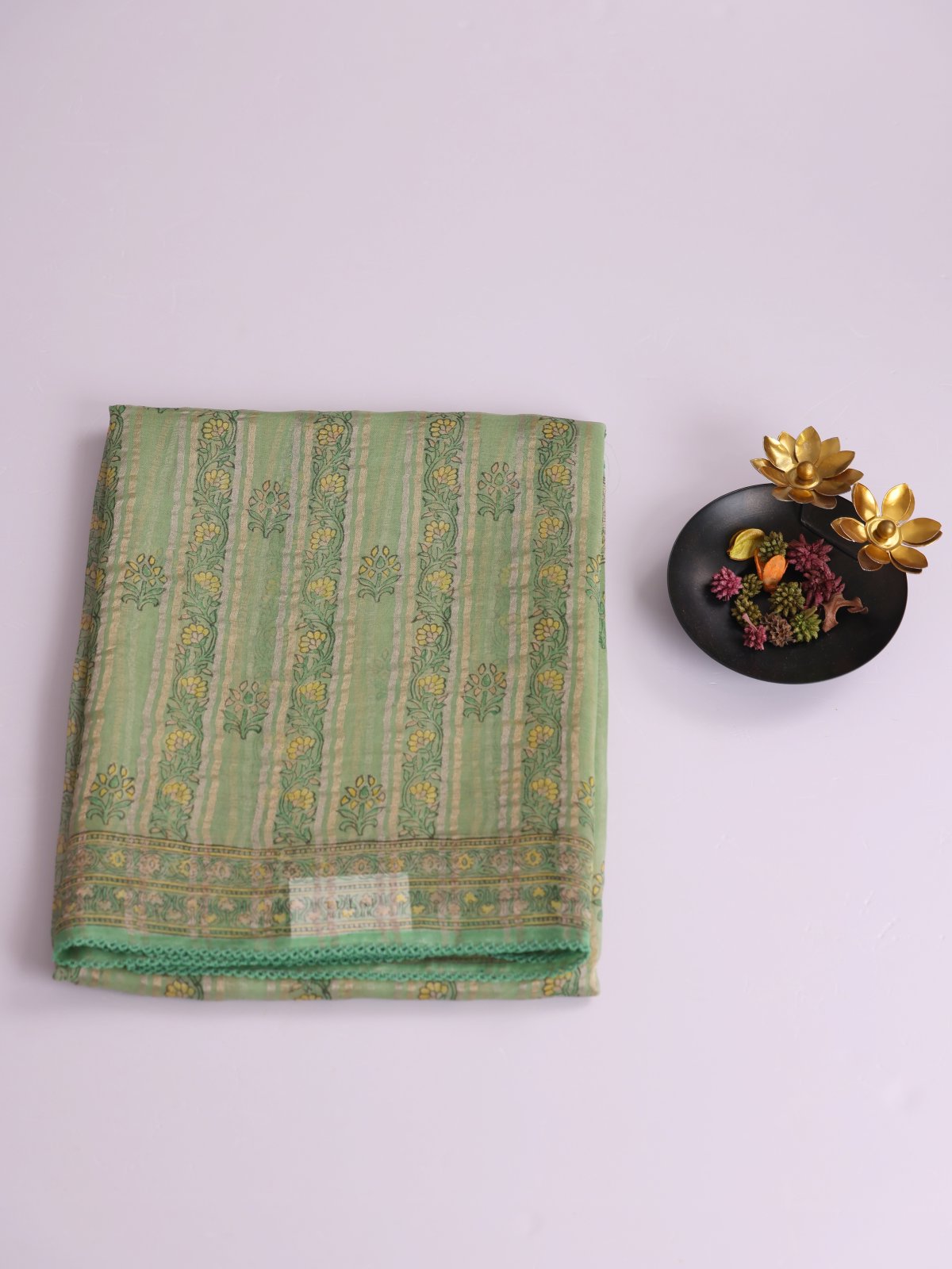 Light Green Printed Organza Silk Saree