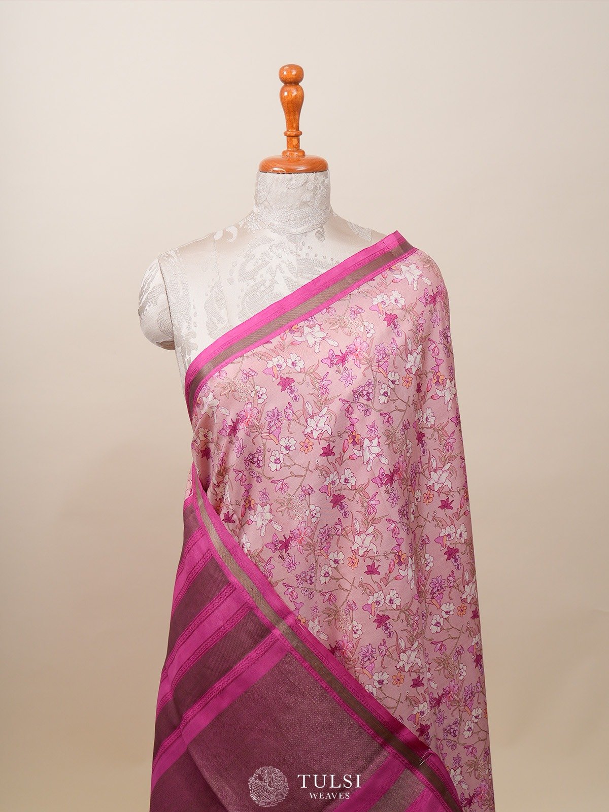 Dusty Pink Printed Kanjveevaram Silk Saree