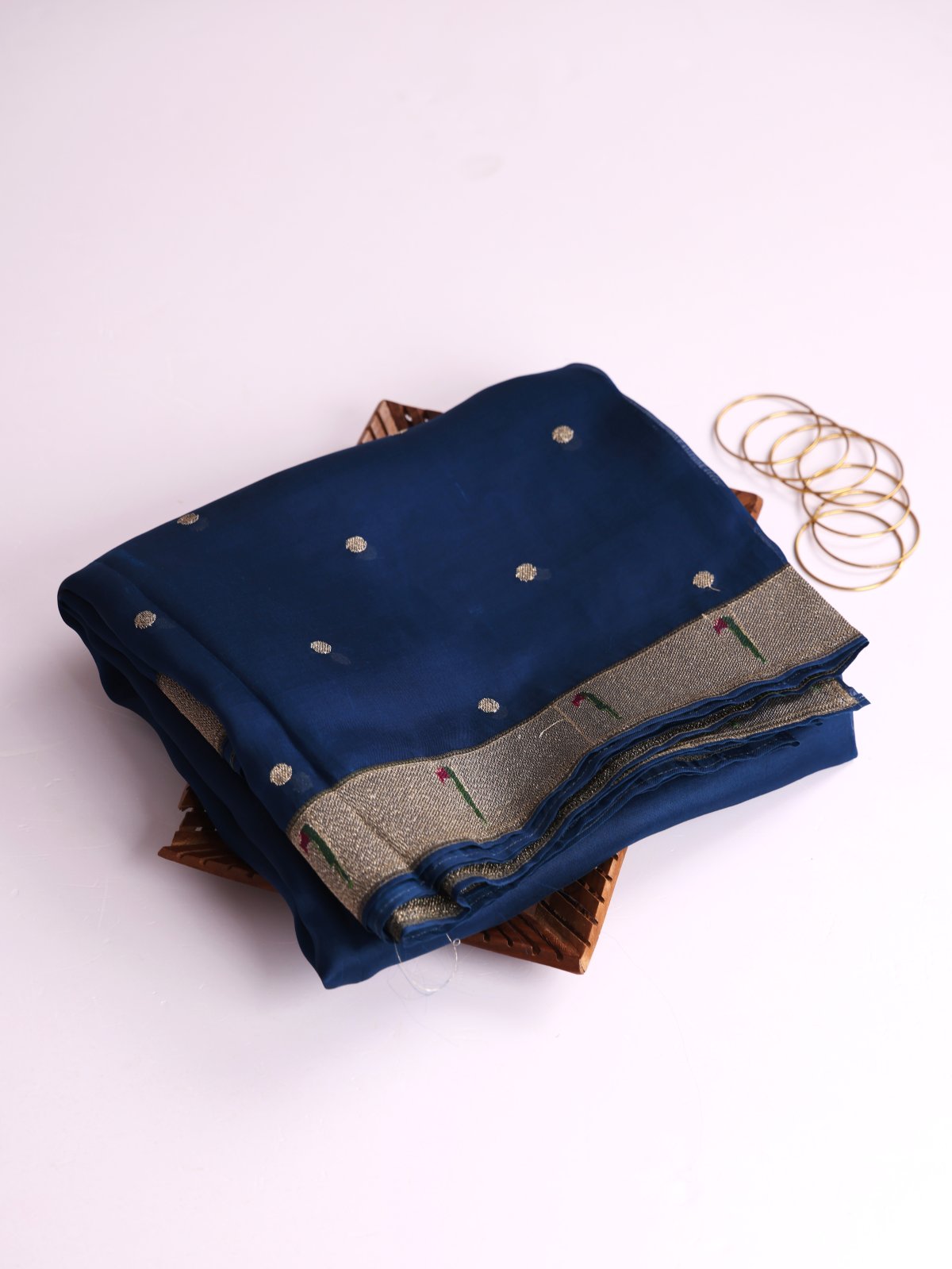 Peacock Blue Organza Saree With Paithani Embroidery