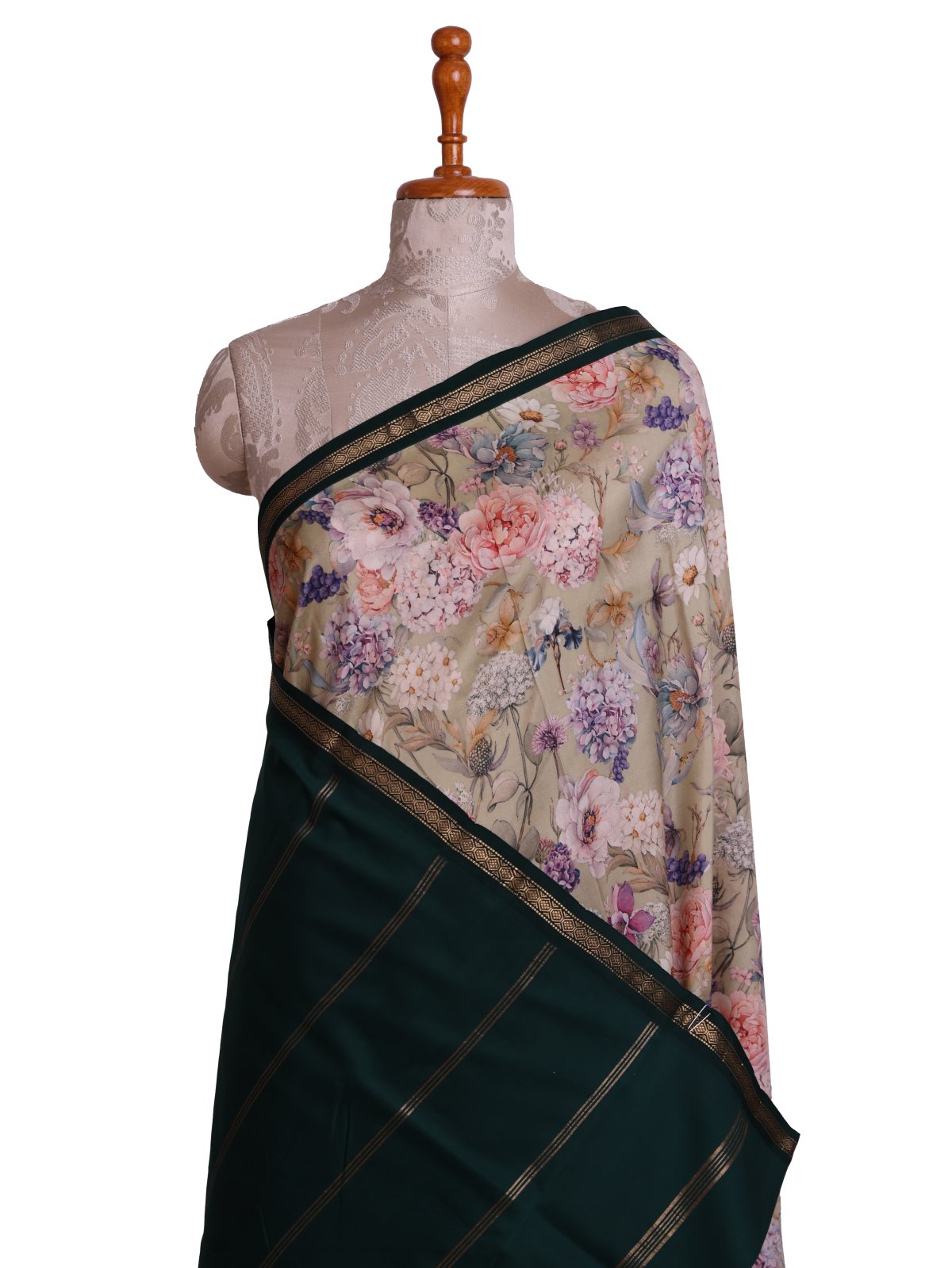 Light Green Printed Kanjeevaram Silk Saree With Green Border