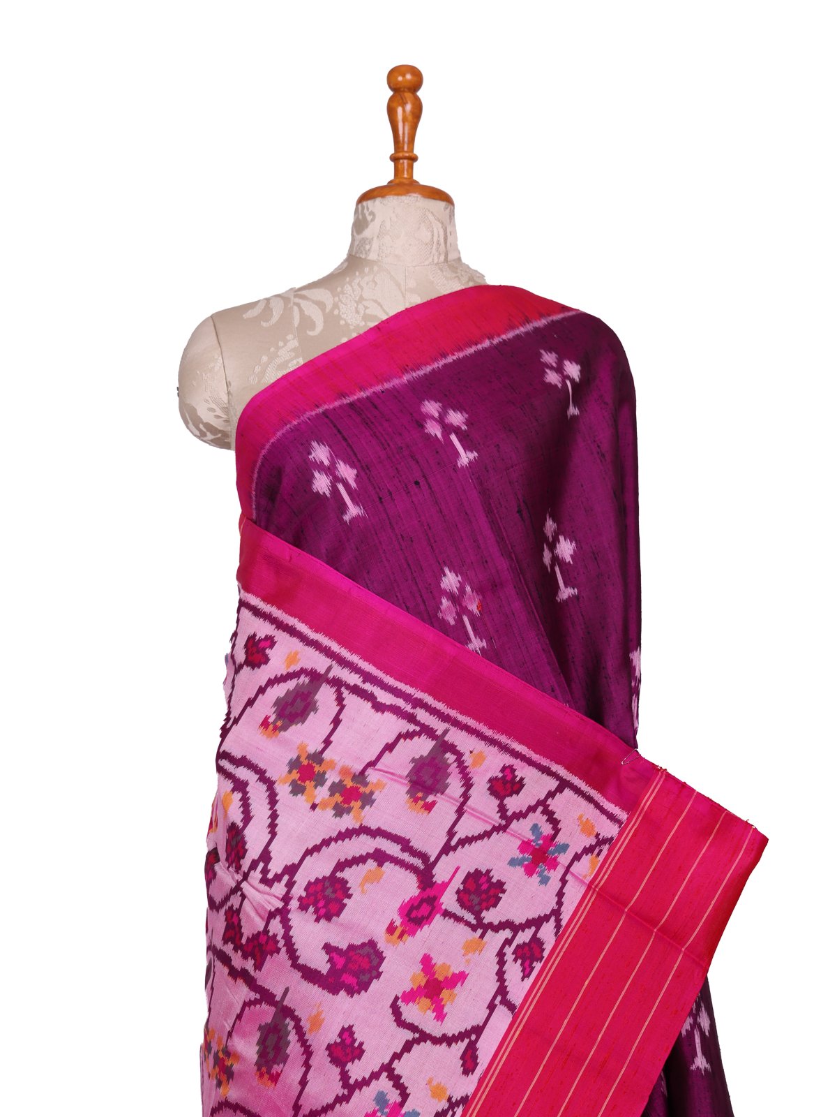 Purple Raw Silk Patola Saree With Pink Border