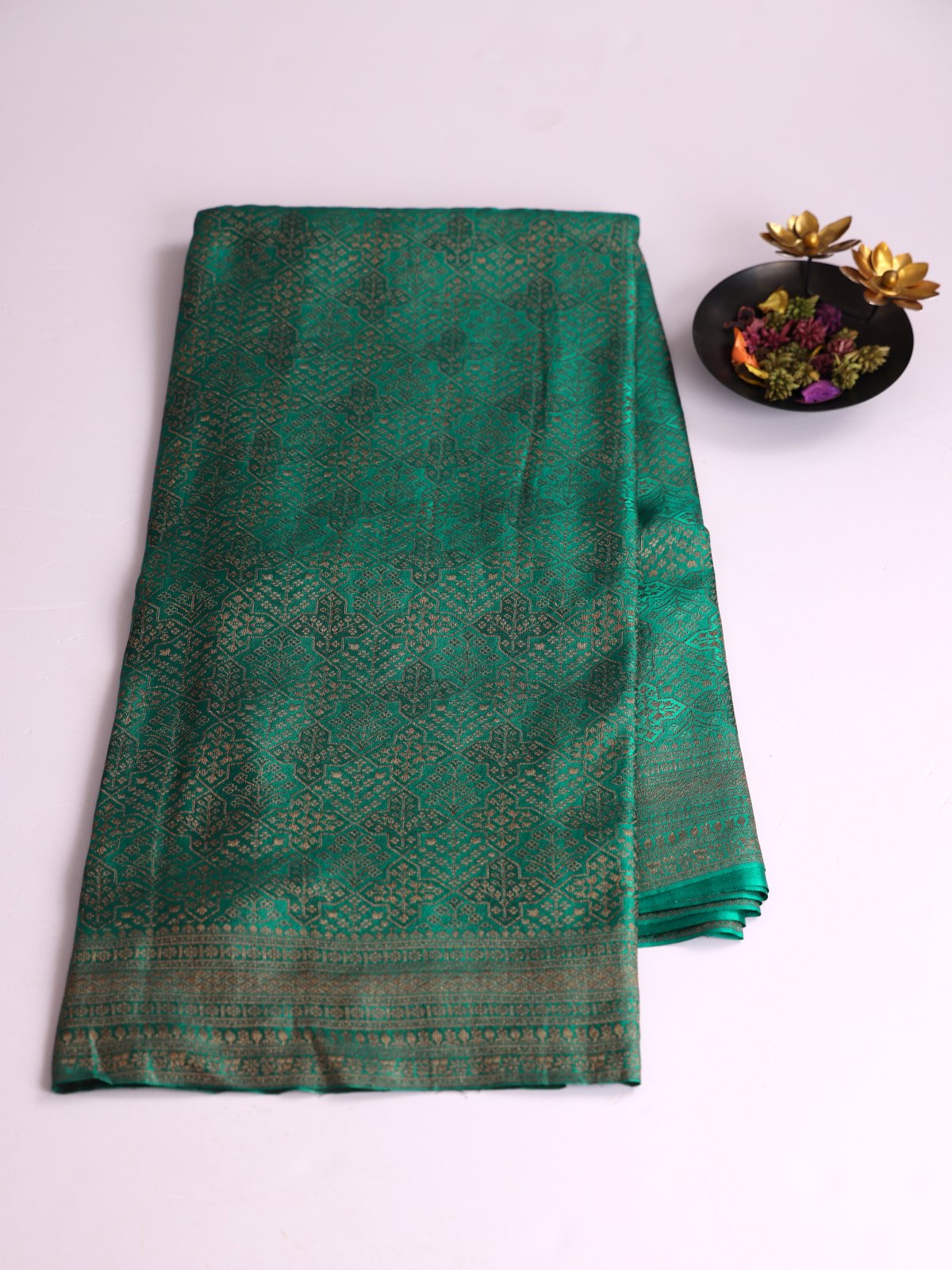 Peacock Green Banaras Crepe Silk Saree