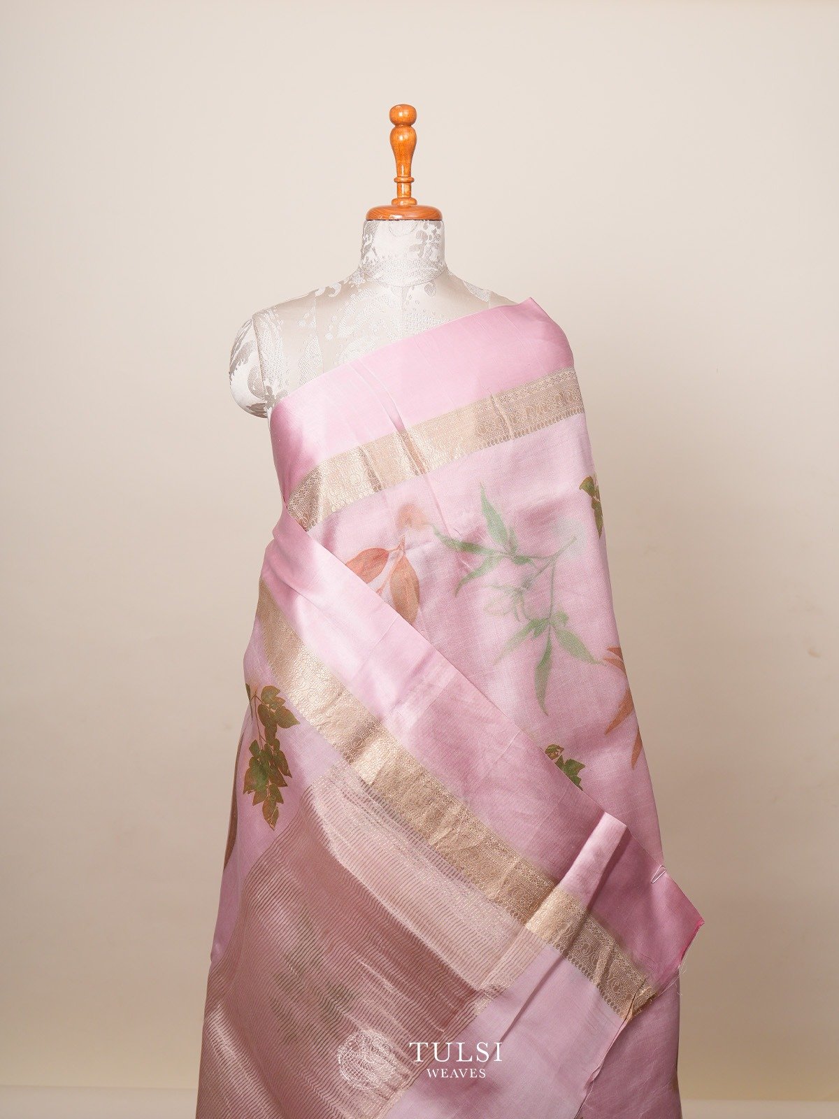 Light Pink Munga Tussar  Silk Saree