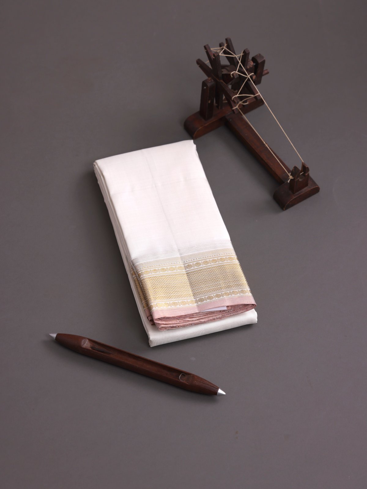 Off White Silk Dhoti With Zari Border