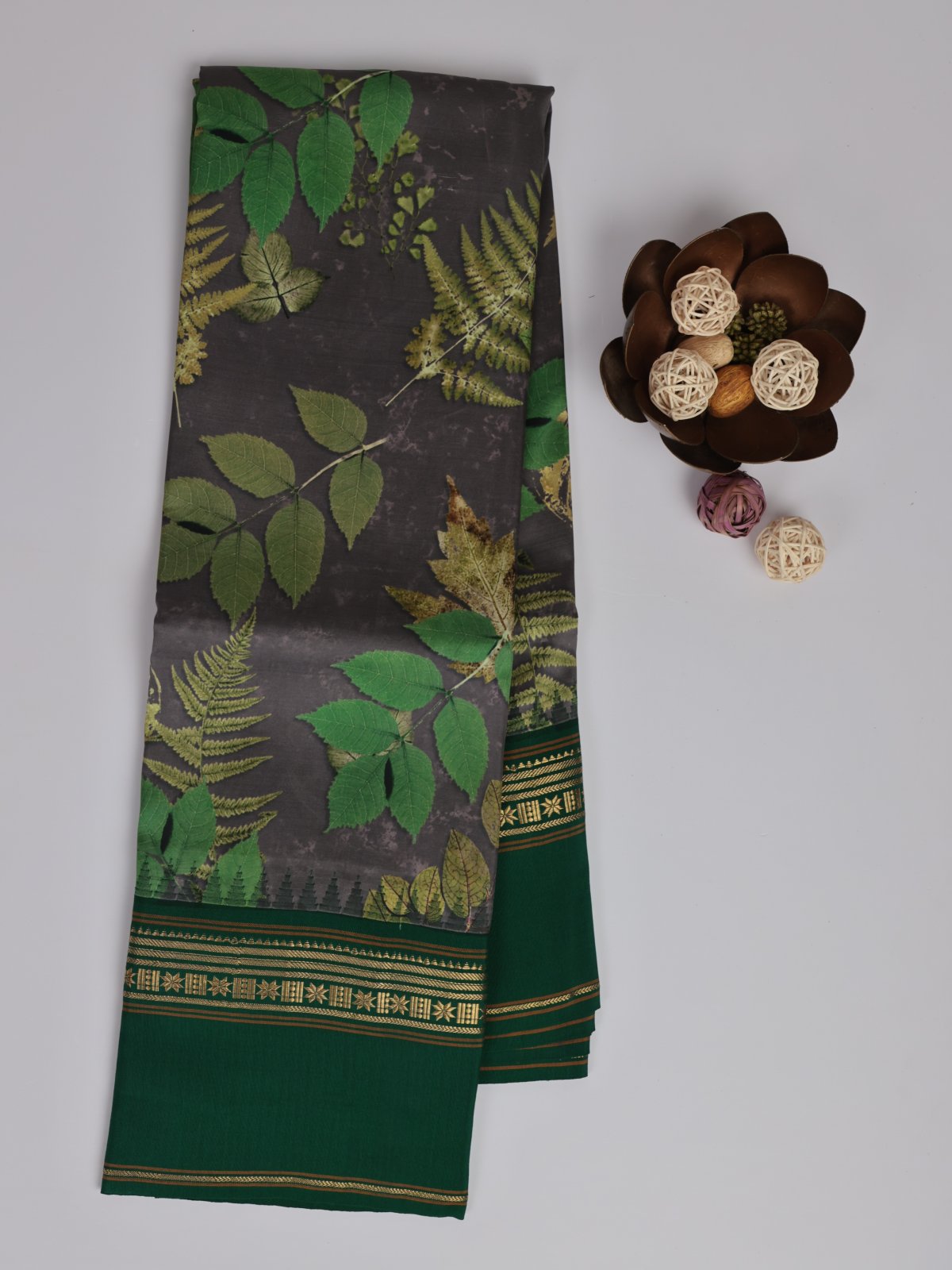 Grey Printed Kanjeevaram Silk Saree