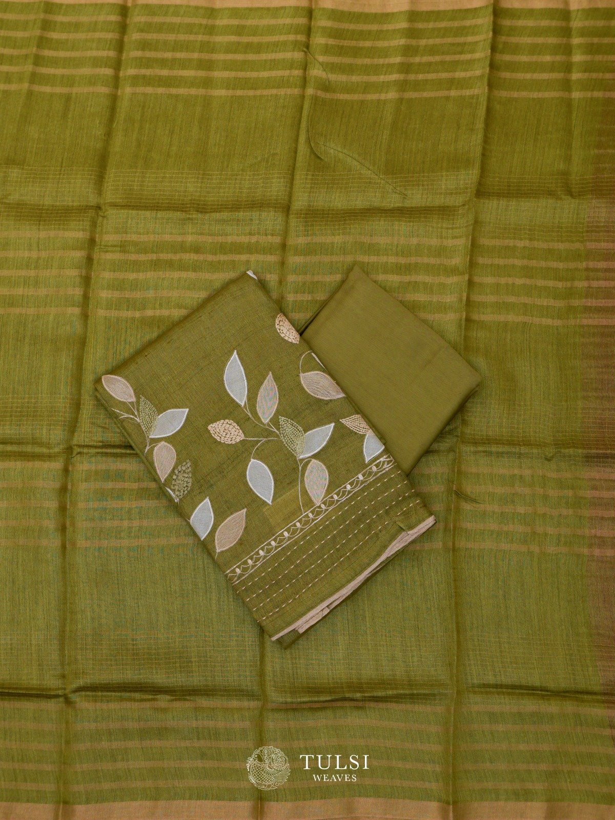 Olive Green Tussar Salwar Material