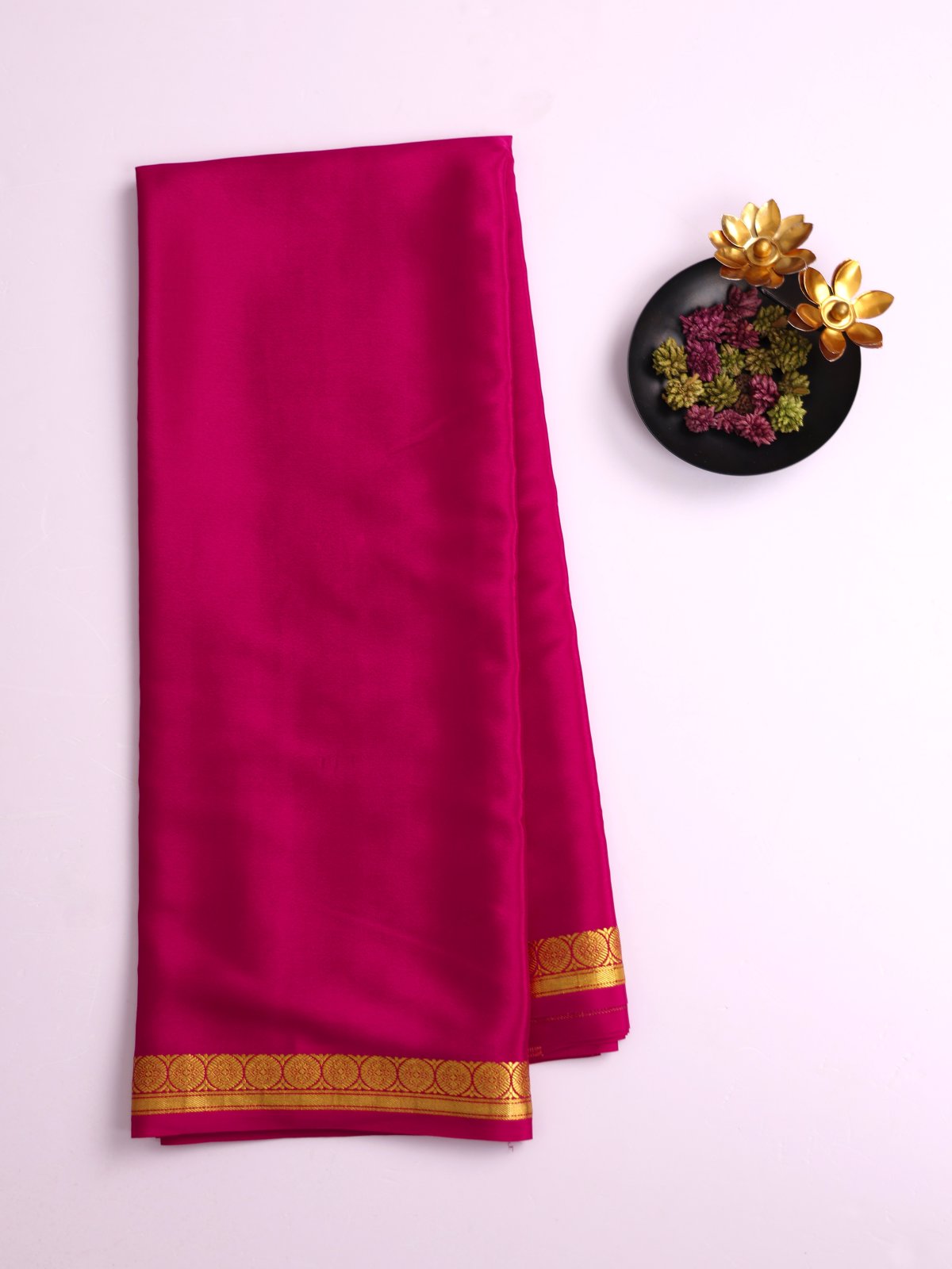 Magenta Pink Mysore Silk Saree With Zari Border