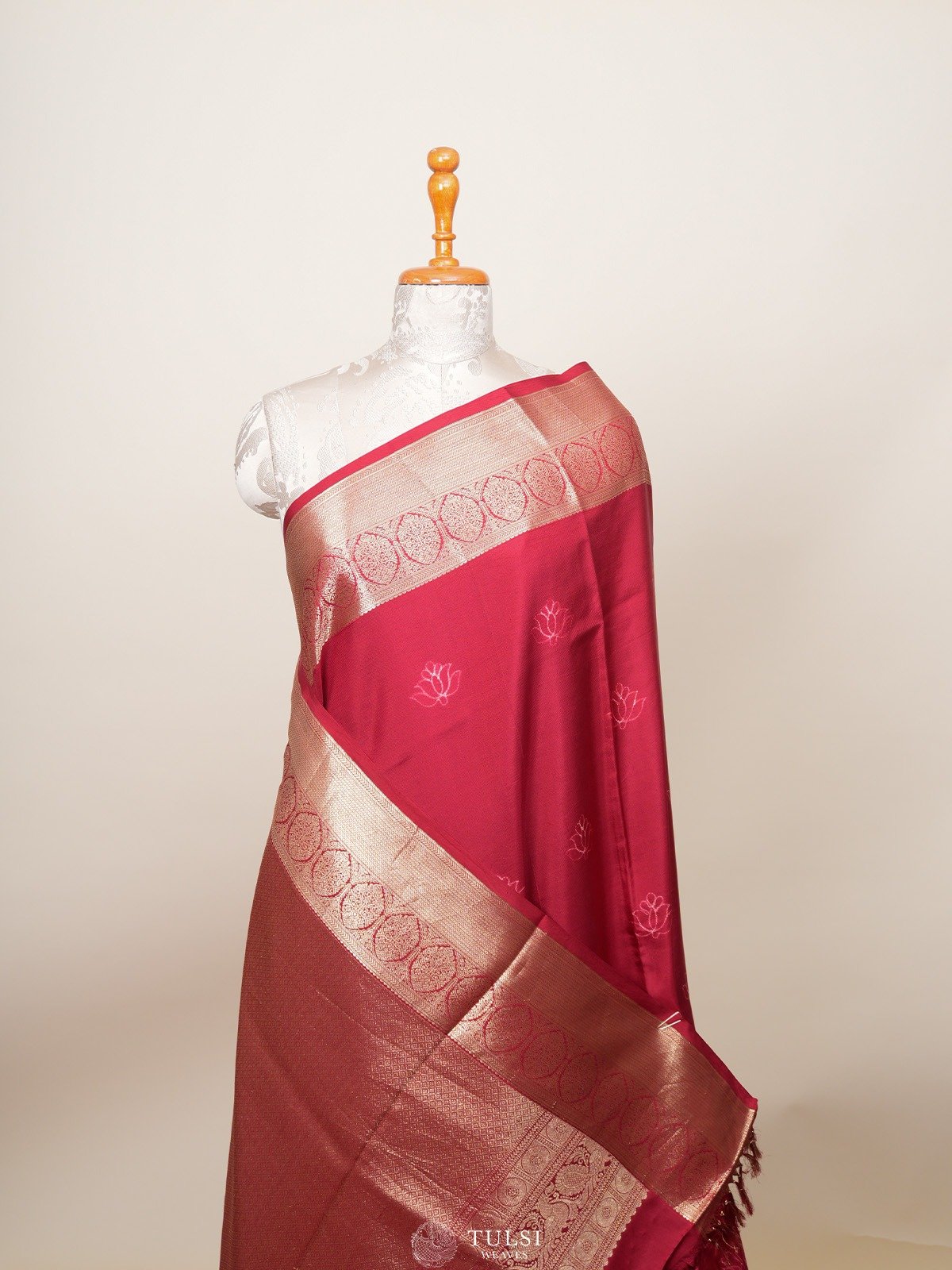 Dark Red Shibori Kanjeevaram Silk Saree