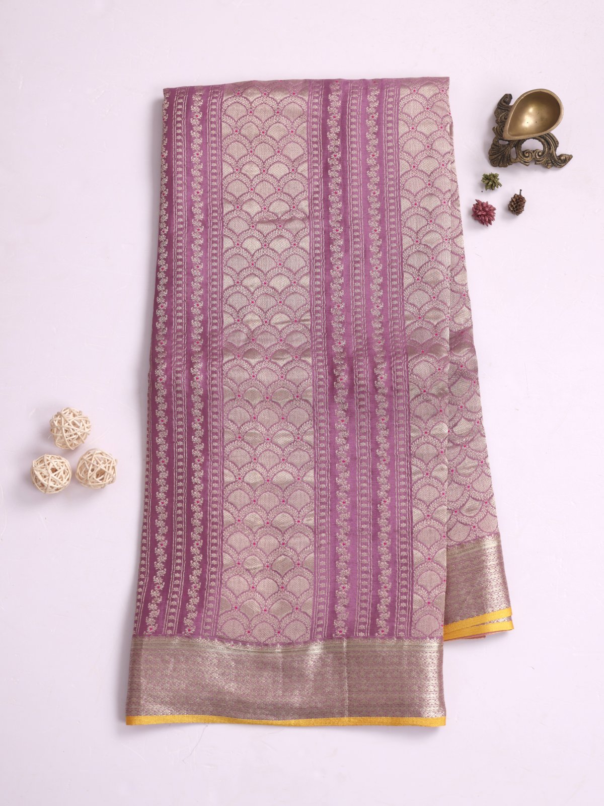 Dusty Lavender Banaras Crepe Silk Saree