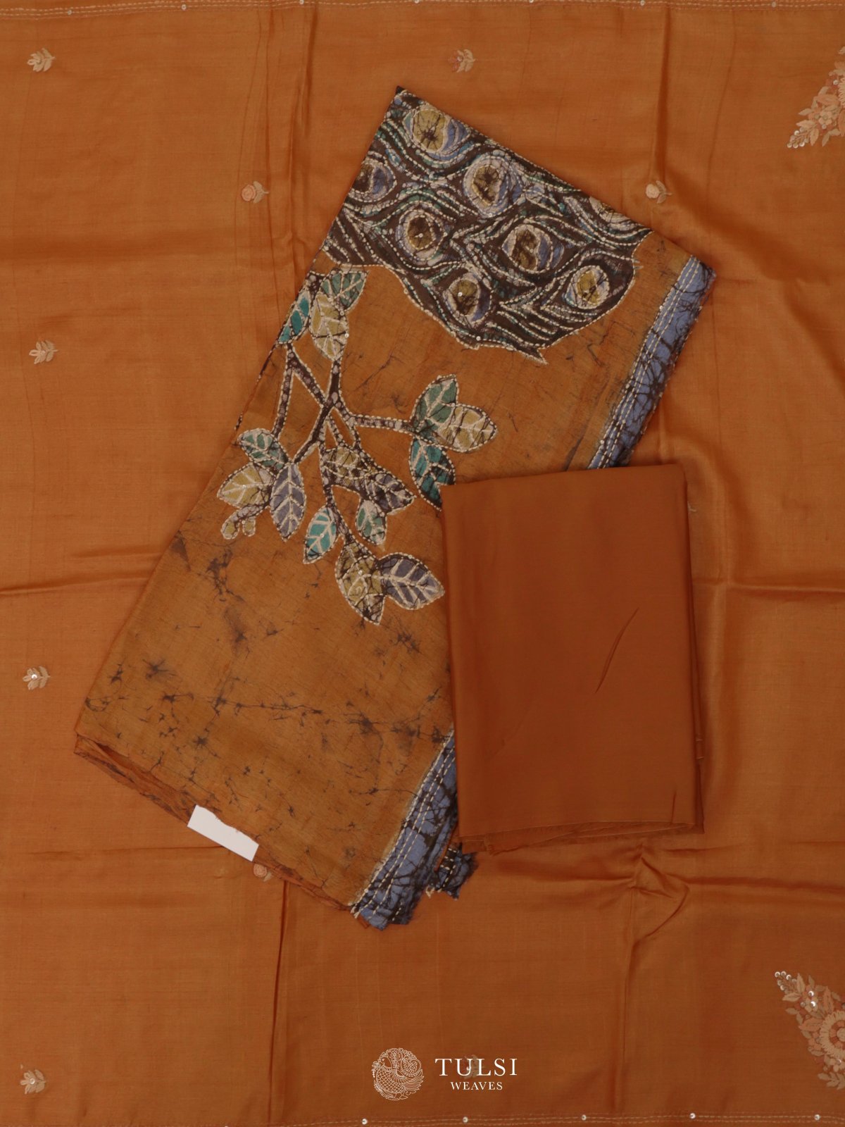 Mustard Orange Tussar Salwar Material With Batik Print