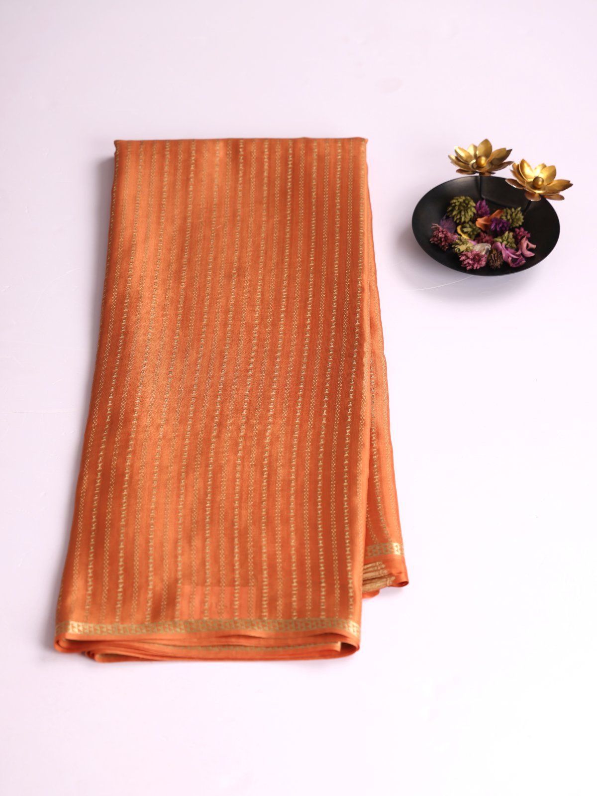 Orange Striped Mysore Silk Saree