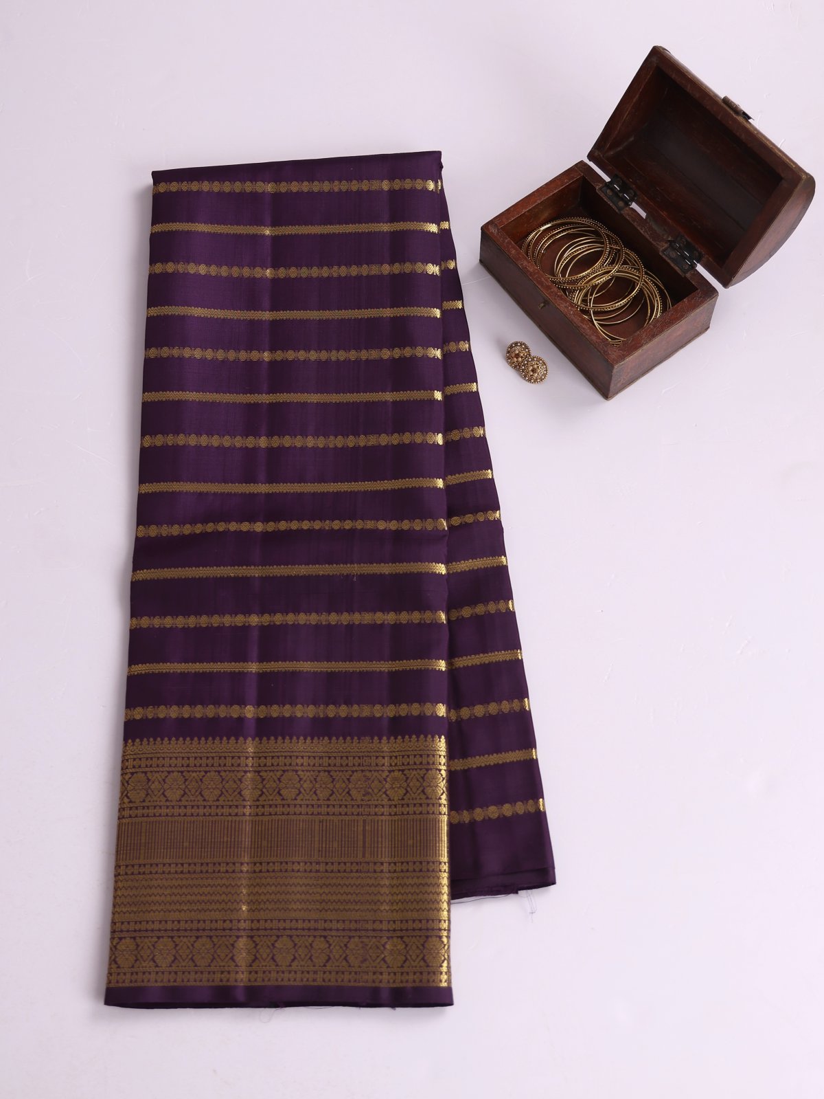 Nagapazham Zari Striped Kanjeevaram Silk Pavadai with Zari Border