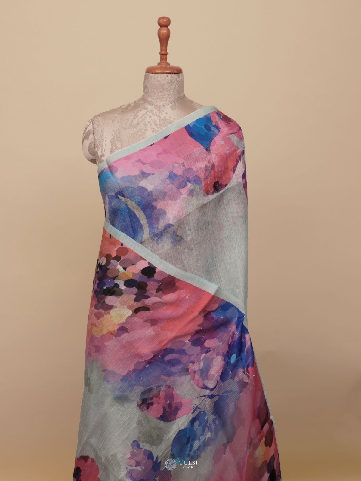 Pastel Blue Matka Printed Tussar Silk Saree