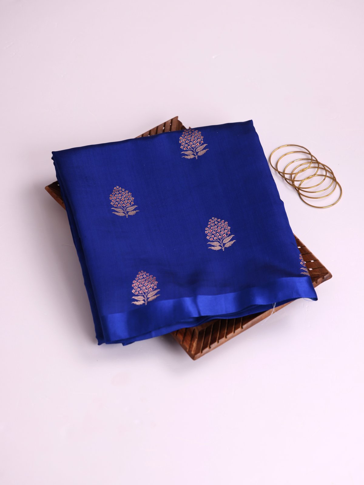 Royal Blue Mashru Silk Saree With Satin Border