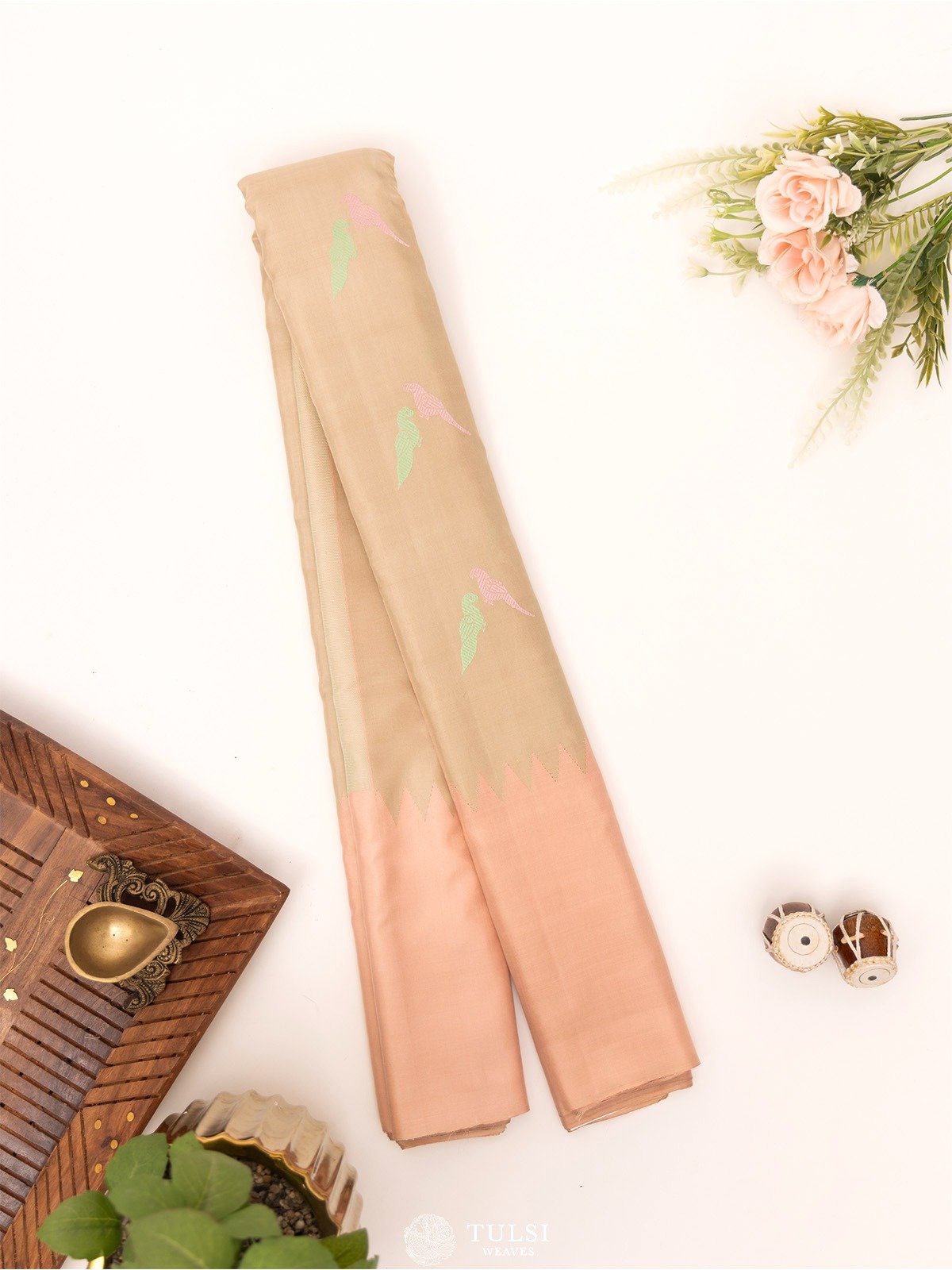 Light Khaki Gadwal Silk Saree