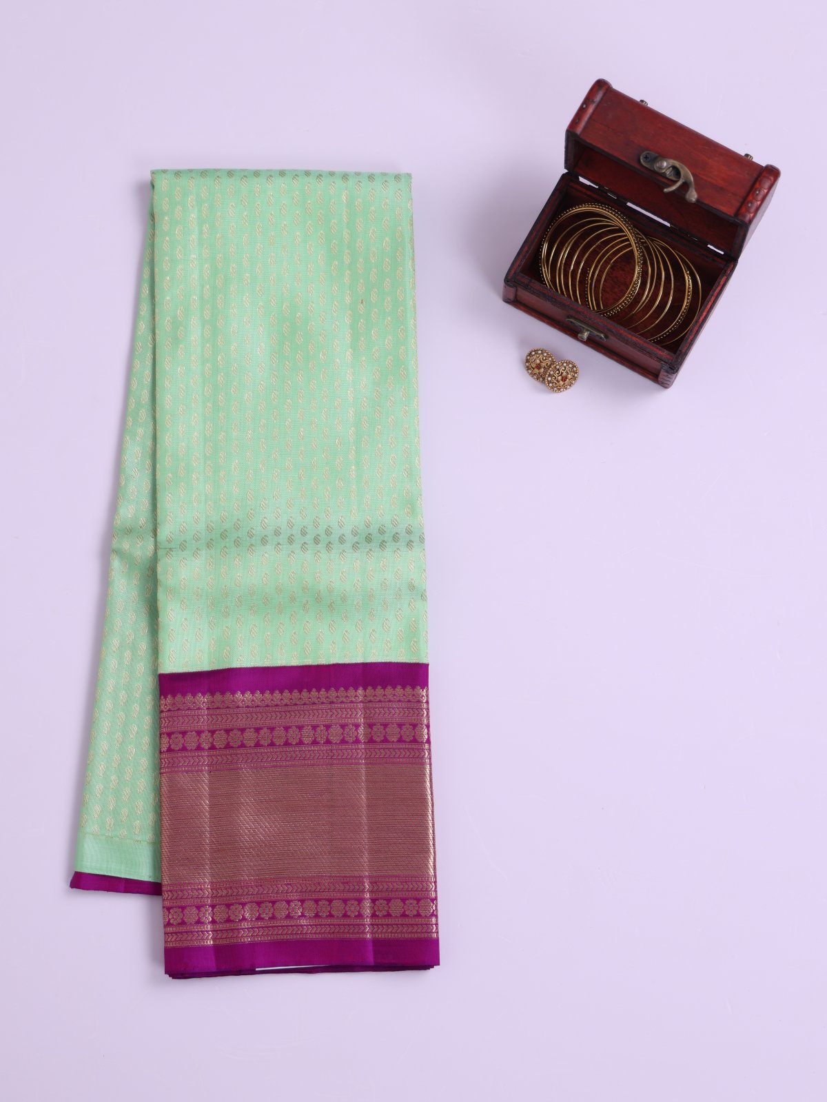 Rexona Green Kanjeevaram Silk Pavadai with Dark Magenta Border