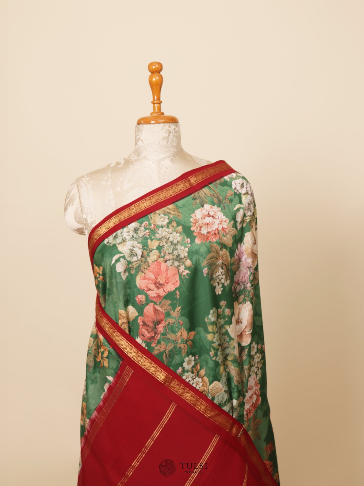 Green Printed Kanjeevaram Silk Saree 
