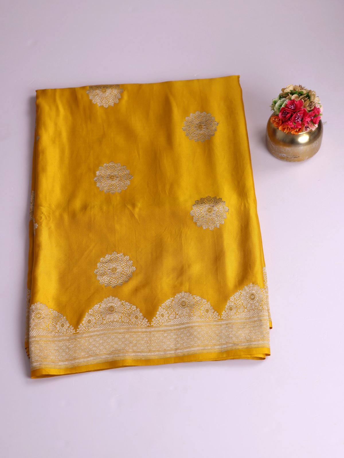 Mustard Yellow Mashru Silk Saree 